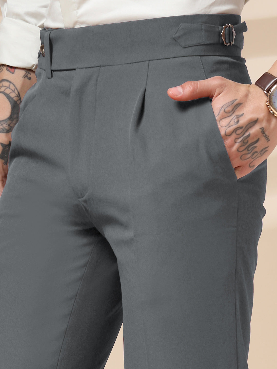 Stone Grey Italian Elegant Gurkha Trousers by ITALIAN VEGA®