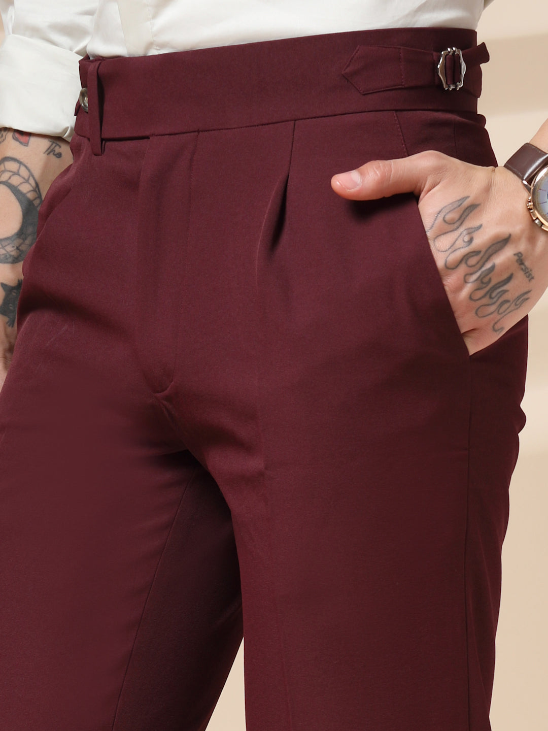 Wine Italian Elegant Gurkha Trousers by ITALIAN VEGA®