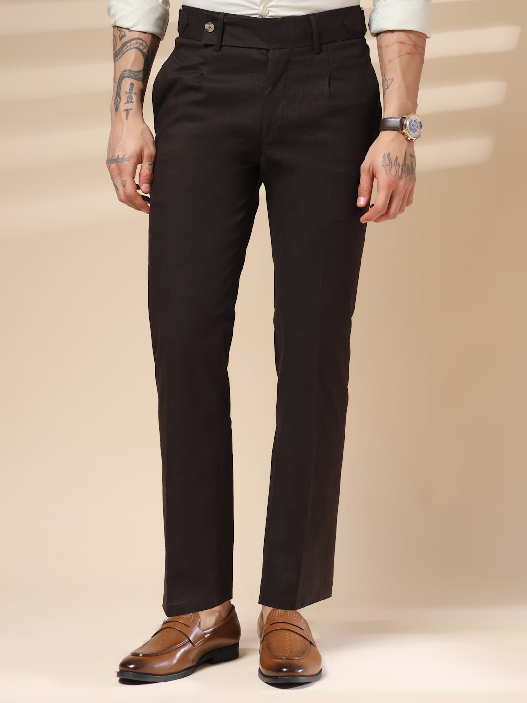 Brown Oxford Linen Gurkha Pants | Boot Cut Fit by ITALIAN VEGA®