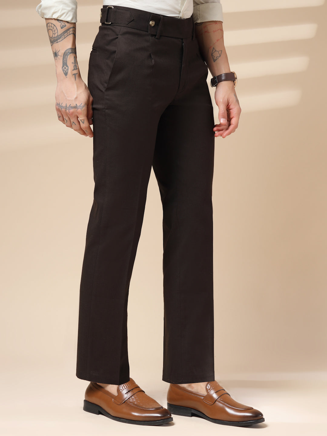 Brown Oxford Linen Gurkha Pants | Boot Cut Fit by ITALIAN VEGA®