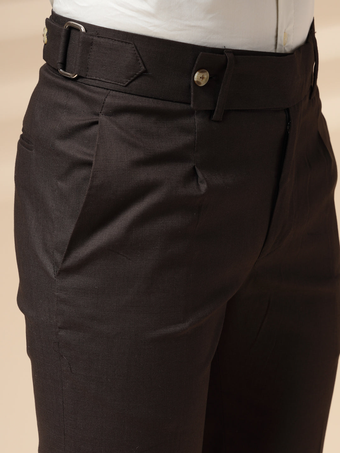 Brown Oxford Linen Gurkha Pants | Boot Cut Fit by ITALIAN VEGA®