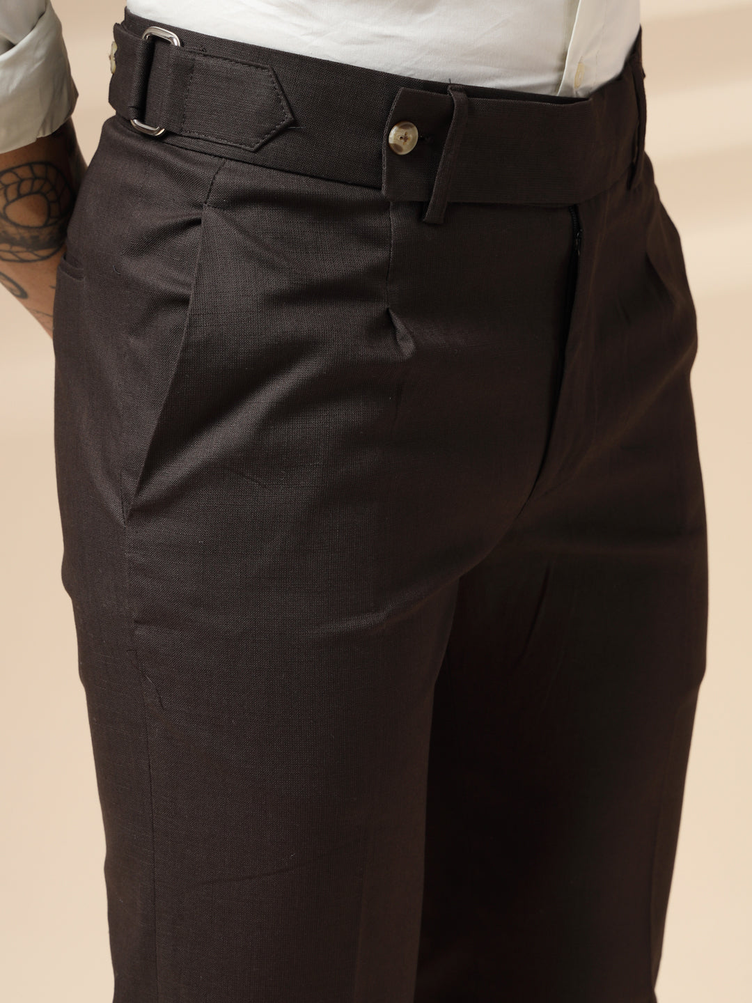 Brown Oxford Linen Gurkha Pants | Boot Cut Fit by ITALIAN VEGA®