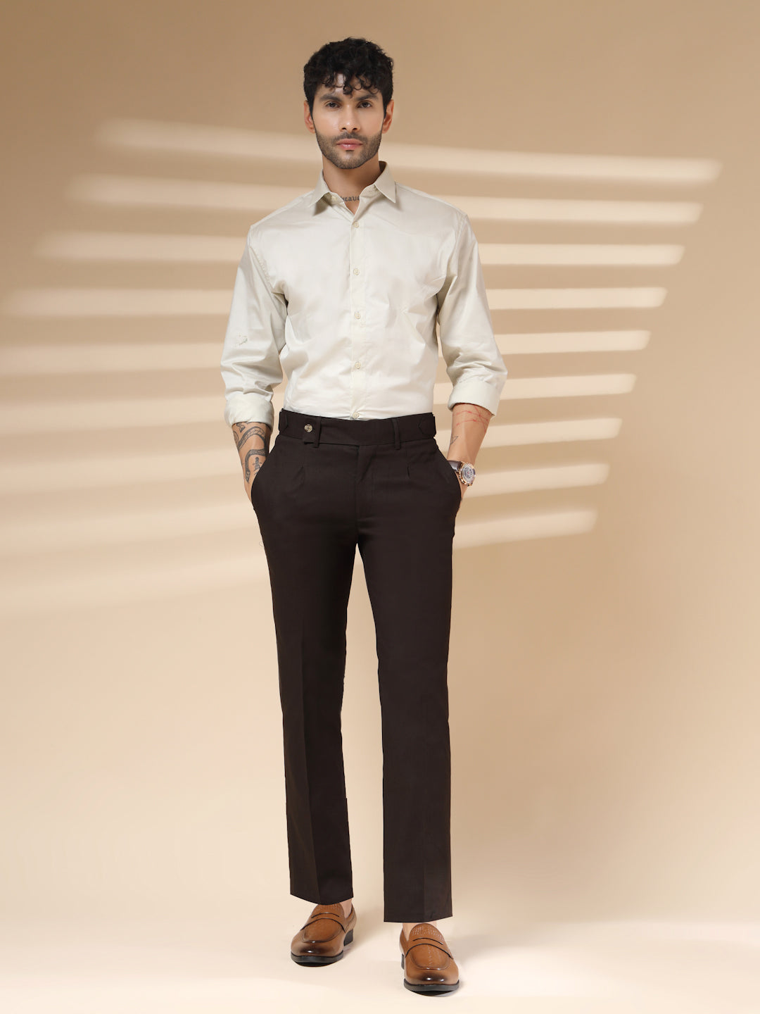 Brown Oxford Linen Gurkha Pants | Boot Cut Fit by ITALIAN VEGA®