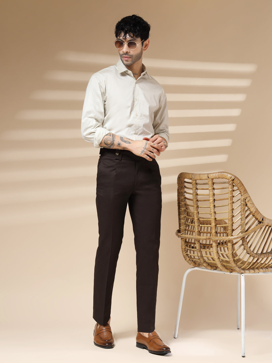 Brown Oxford Linen Gurkha Pants | Boot Cut Fit by ITALIAN VEGA®