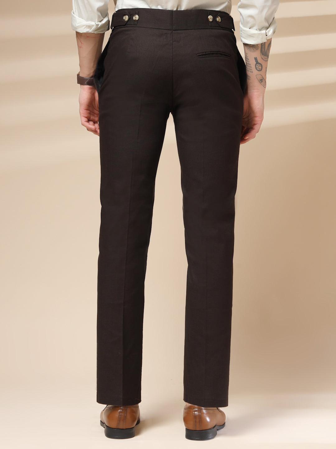 Brown Oxford Linen Gurkha Pants | Boot Cut Fit by ITALIAN VEGA®