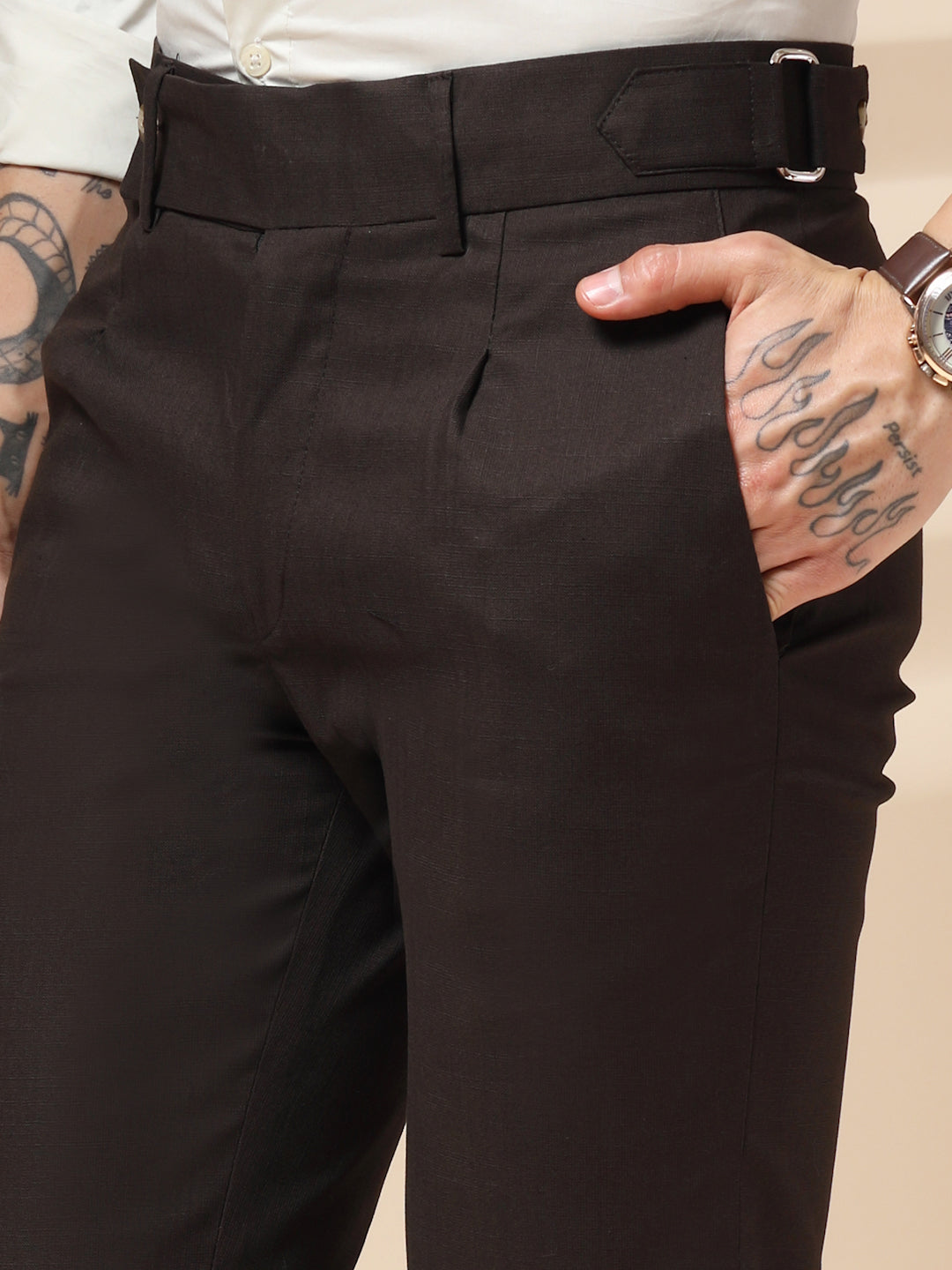 Brown Oxford Linen Gurkha Pants | Boot Cut Fit by ITALIAN VEGA®