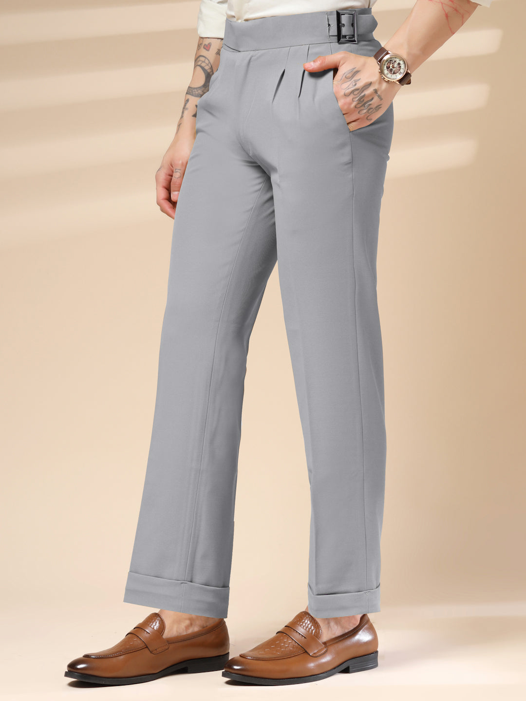 Ash Grey Classic Buckle Gurkha Pants by ITALIAN VEGA®