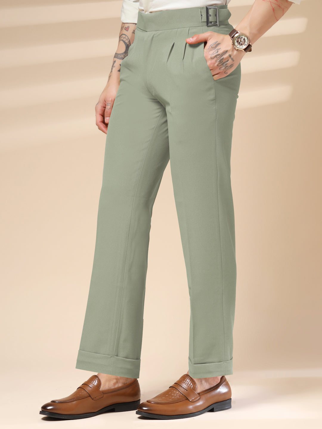 Lime Classic Buckle Gurkha Pants by ITALIAN VEGA®