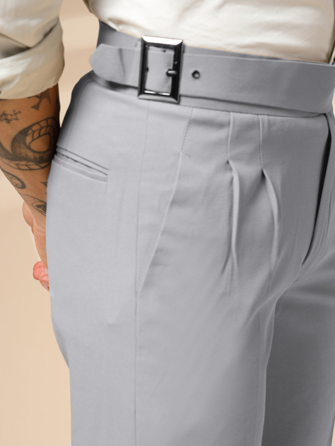Ash Grey Classic Buckle Gurkha Pants by ITALIAN VEGA®