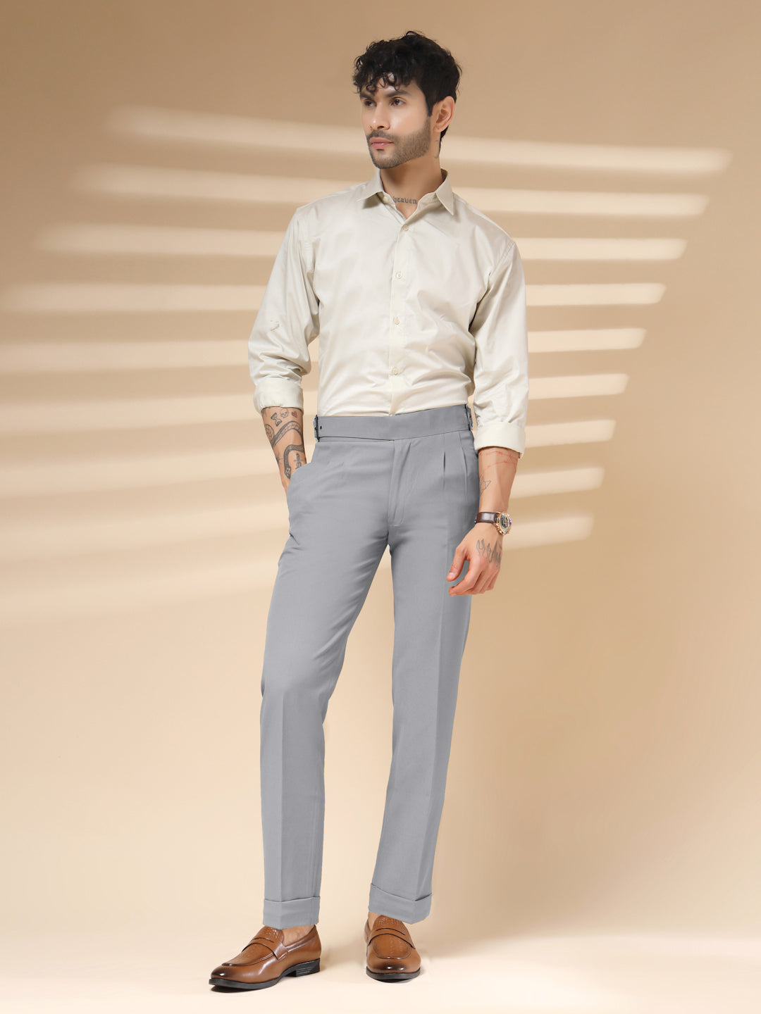 Ash Grey Classic Buckle Gurkha Pants by ITALIAN VEGA®