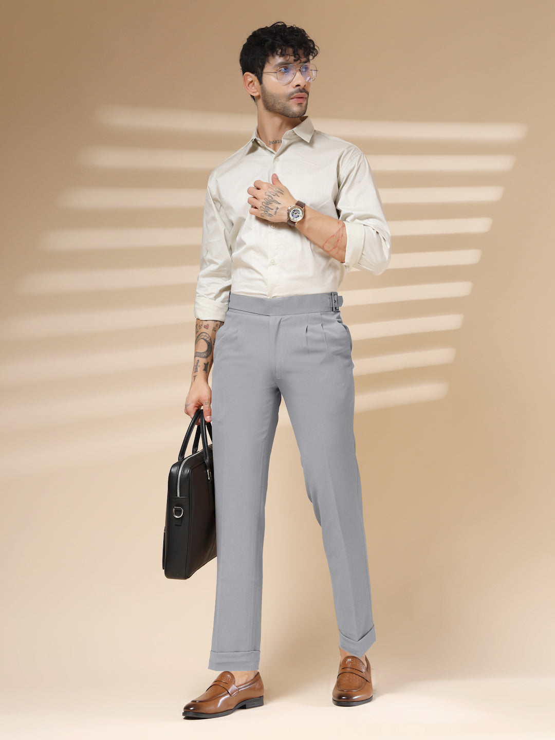 Ash Grey Classic Buckle Gurkha Pants by ITALIAN VEGA®