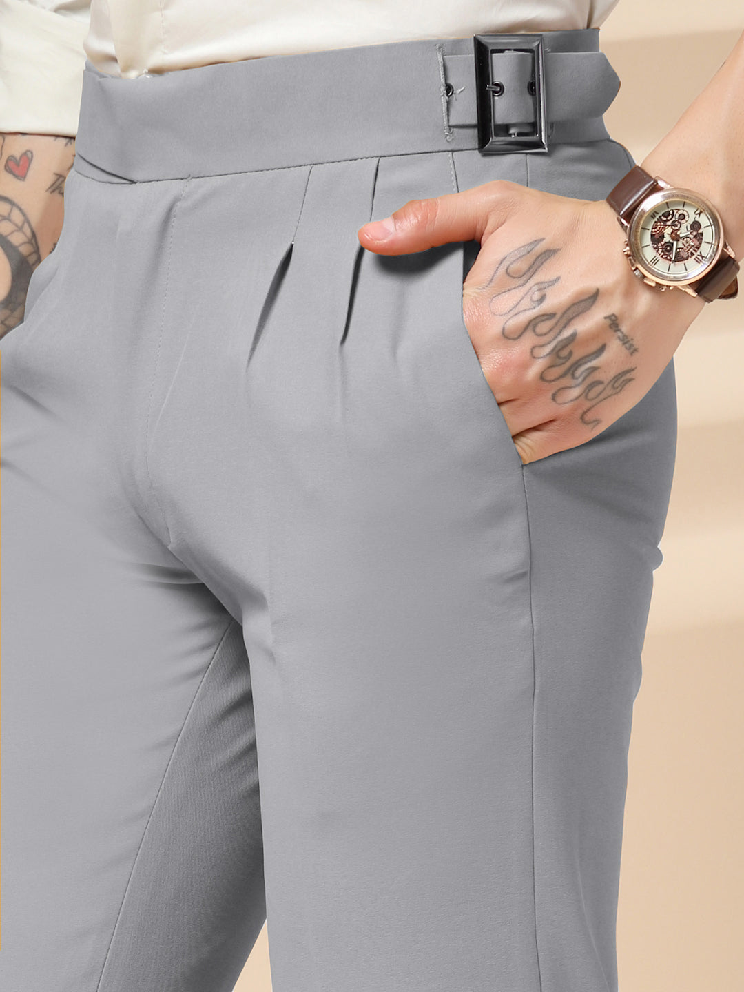 Ash Grey Classic Buckle Gurkha Pants by ITALIAN VEGA®