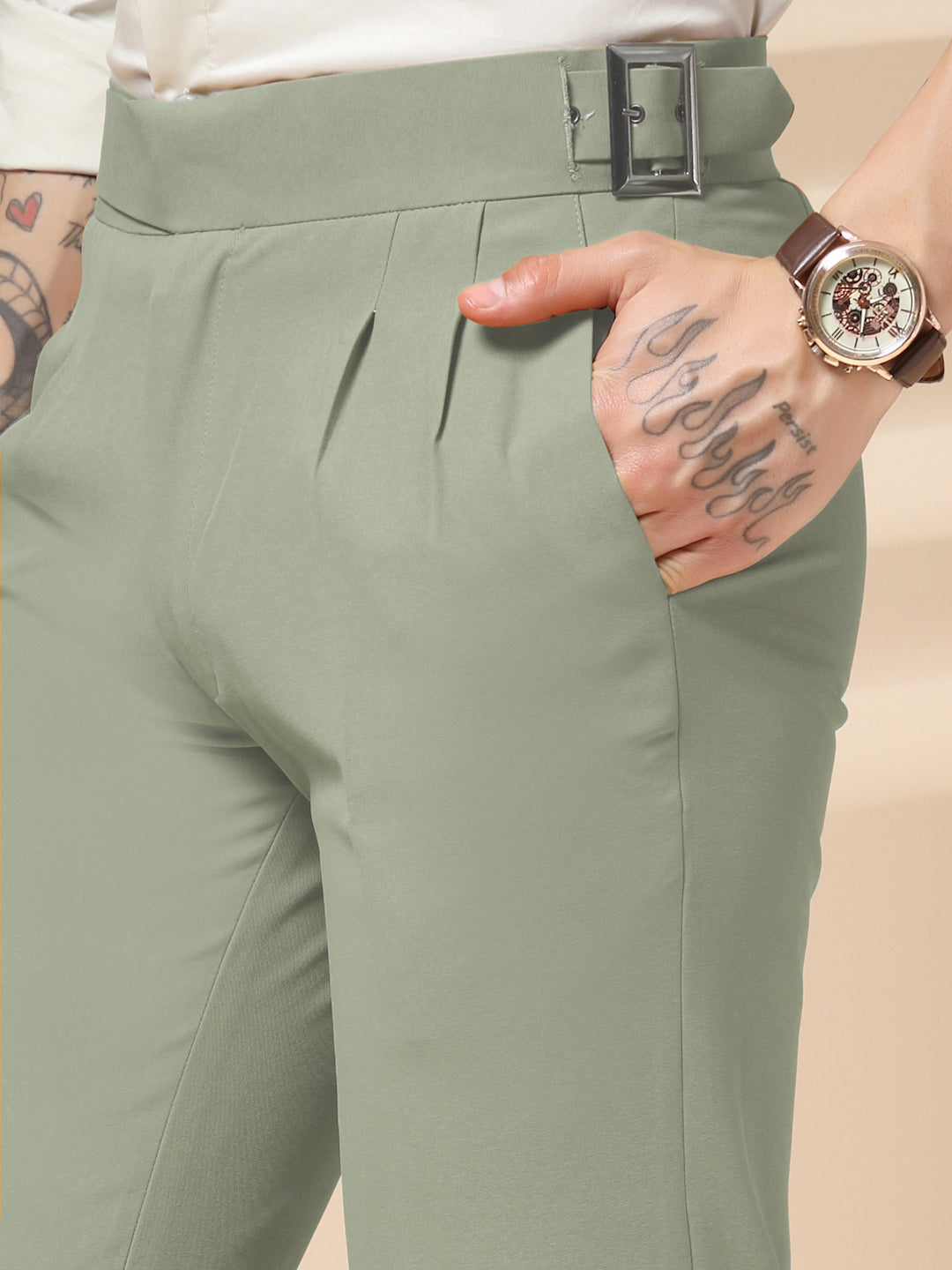 Lime Classic Buckle Gurkha Pants by ITALIAN VEGA®
