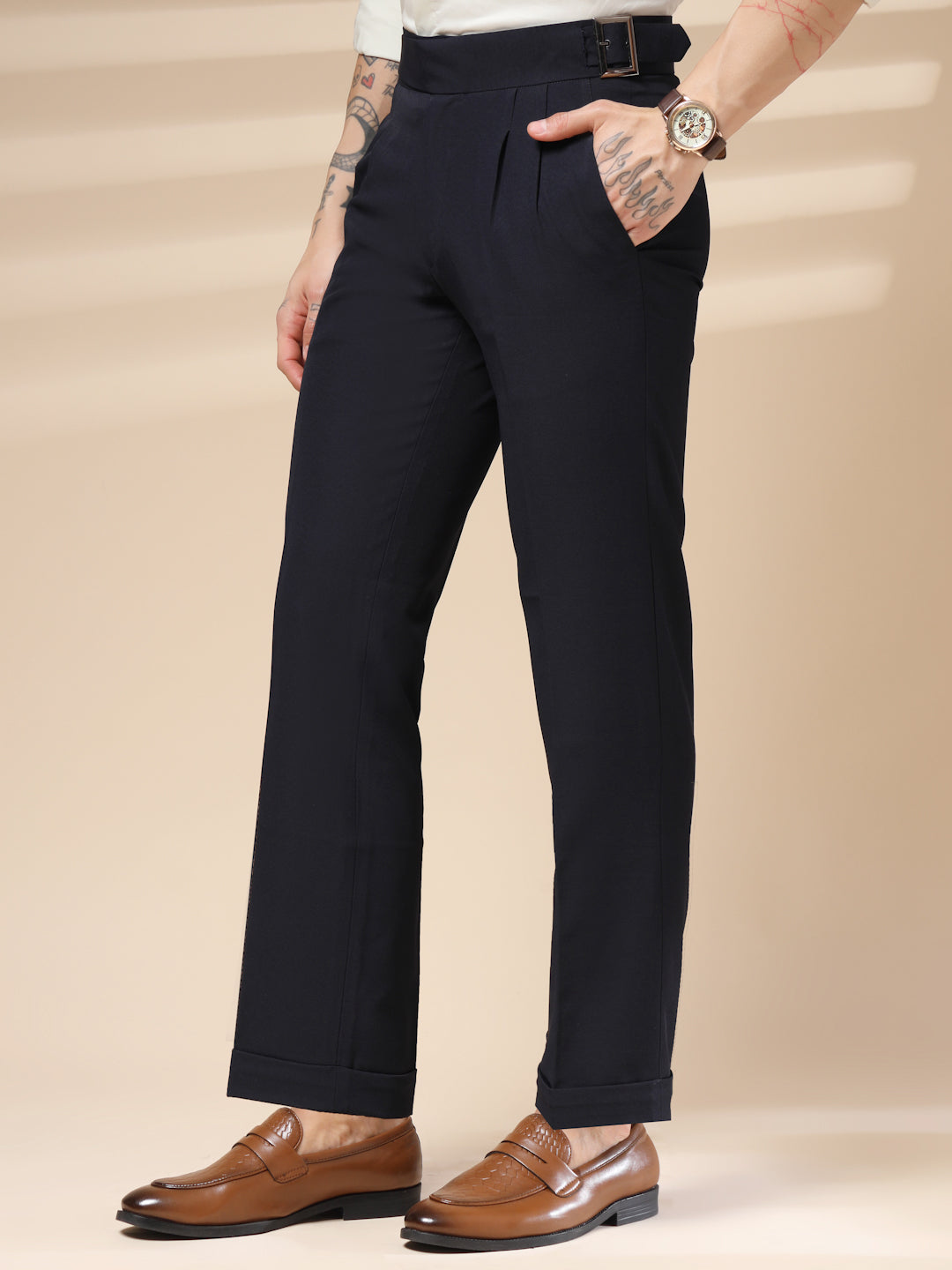 Navy Blue Classic Buckle Gurkha Pants by ITALIAN VEGA®