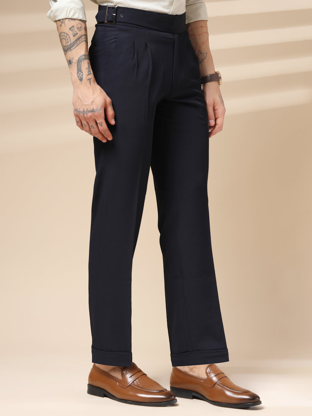 Navy Blue Classic Buckle Gurkha Pants by ITALIAN VEGA®