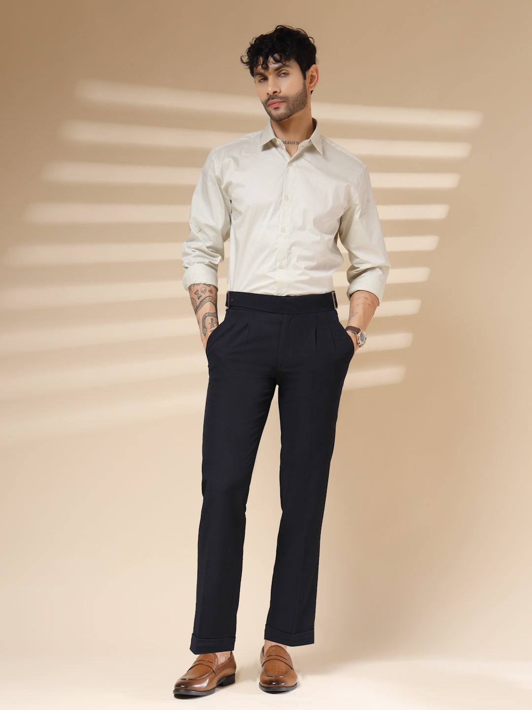 Navy Blue Classic Buckle Gurkha Pants by ITALIAN VEGA®