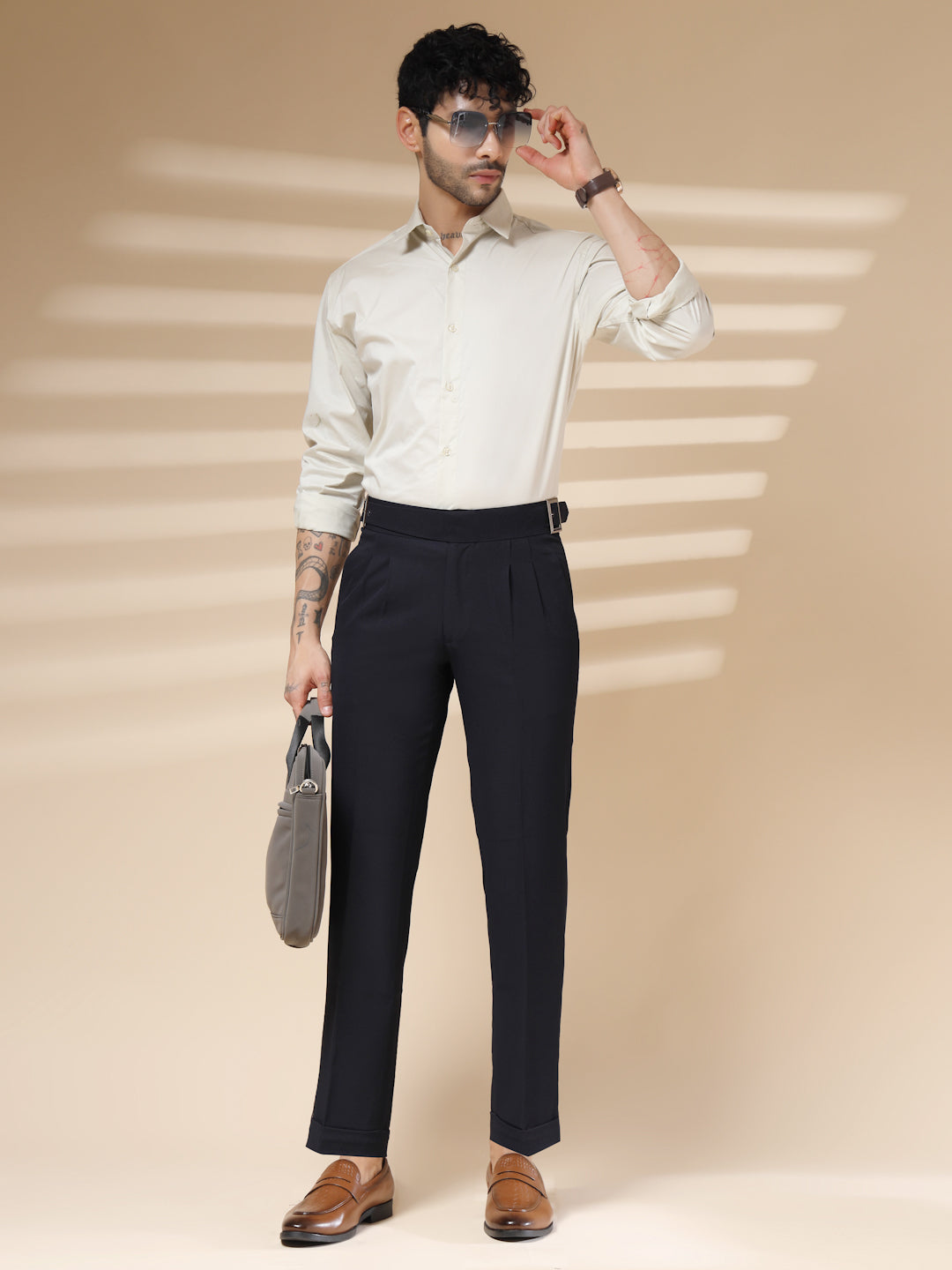 Navy Blue Classic Buckle Gurkha Pants by ITALIAN VEGA®