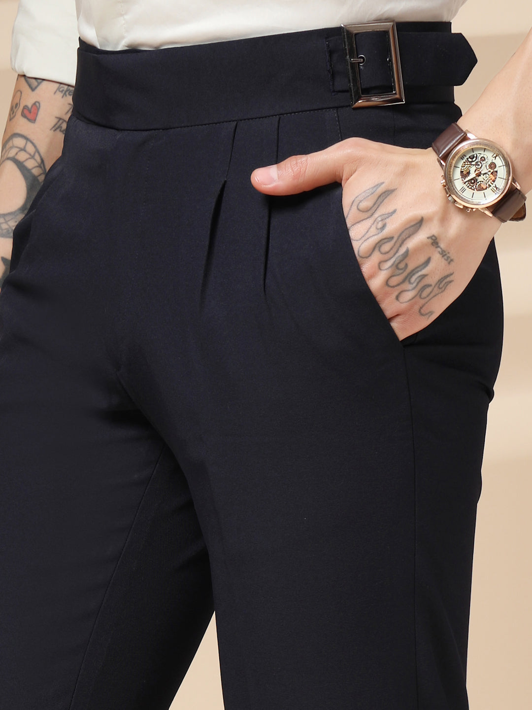 Navy Blue Classic Buckle Gurkha Pants by ITALIAN VEGA®
