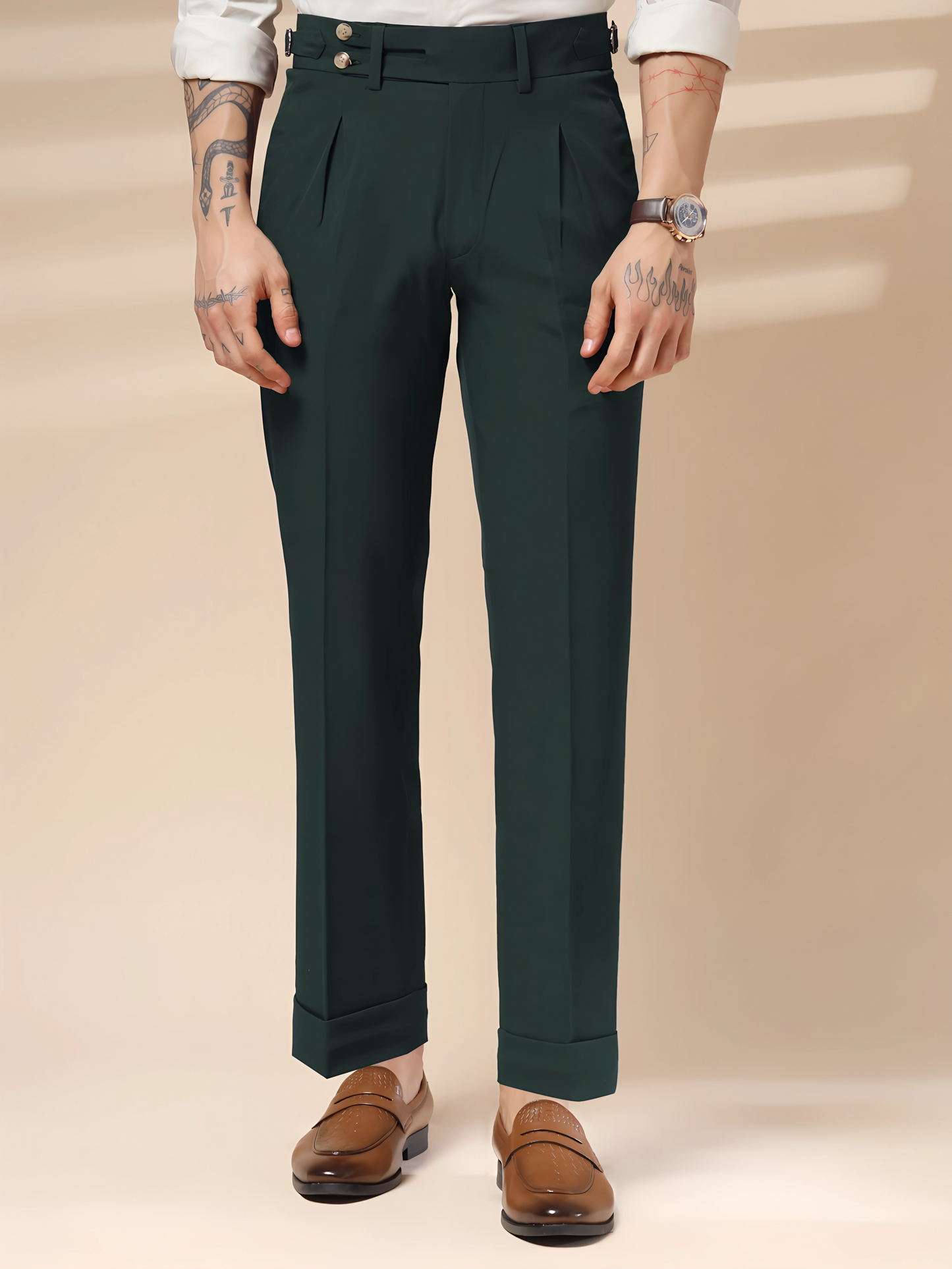 Bottle Green Double Buttoned GURKHA PANTS by ITALIANVEGA™