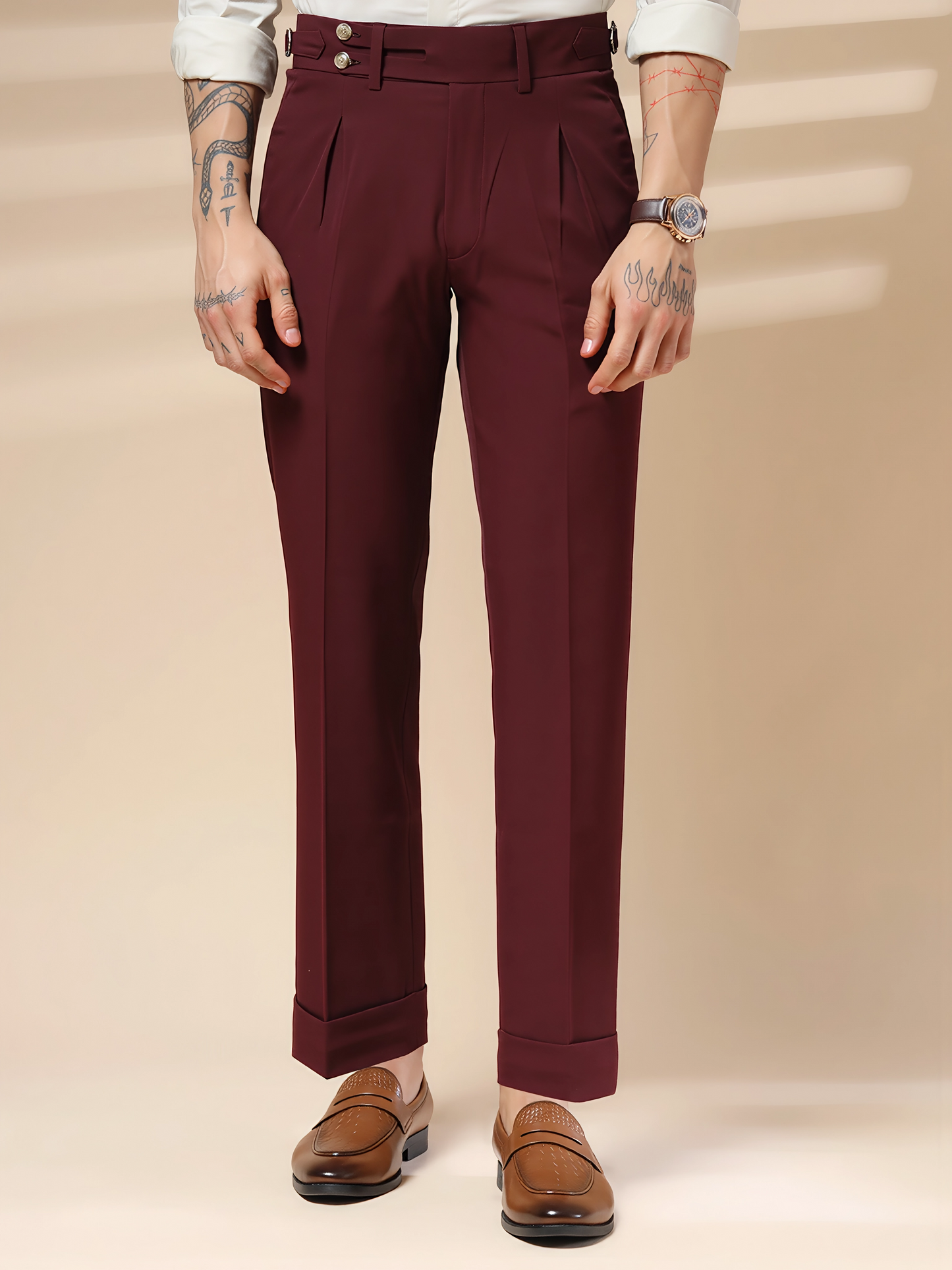 Wine Double Buttoned GURKHA PANTS by ITALIANVEGA™