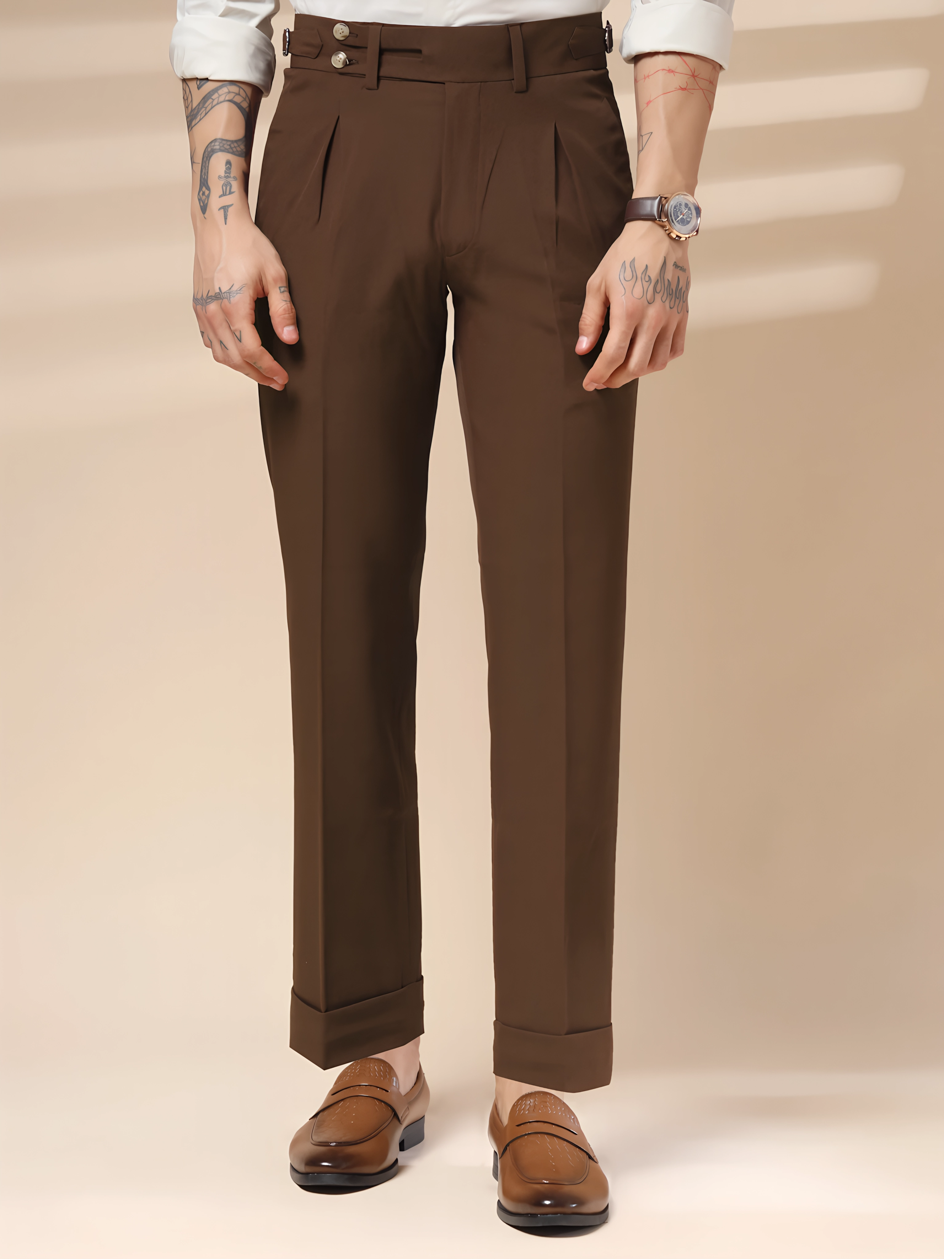 Brown Double Buttoned Gurkha Pants by ITALIAN VEGA®