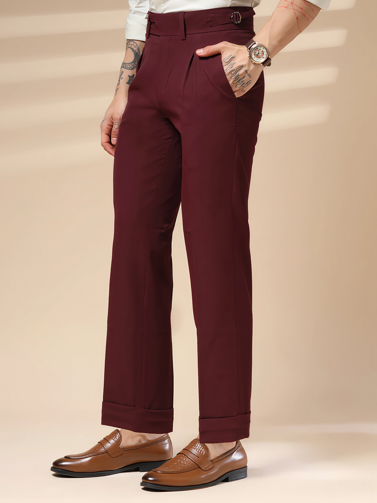 Wine Double Buttoned GURKHA PANTS by ITALIANVEGA™