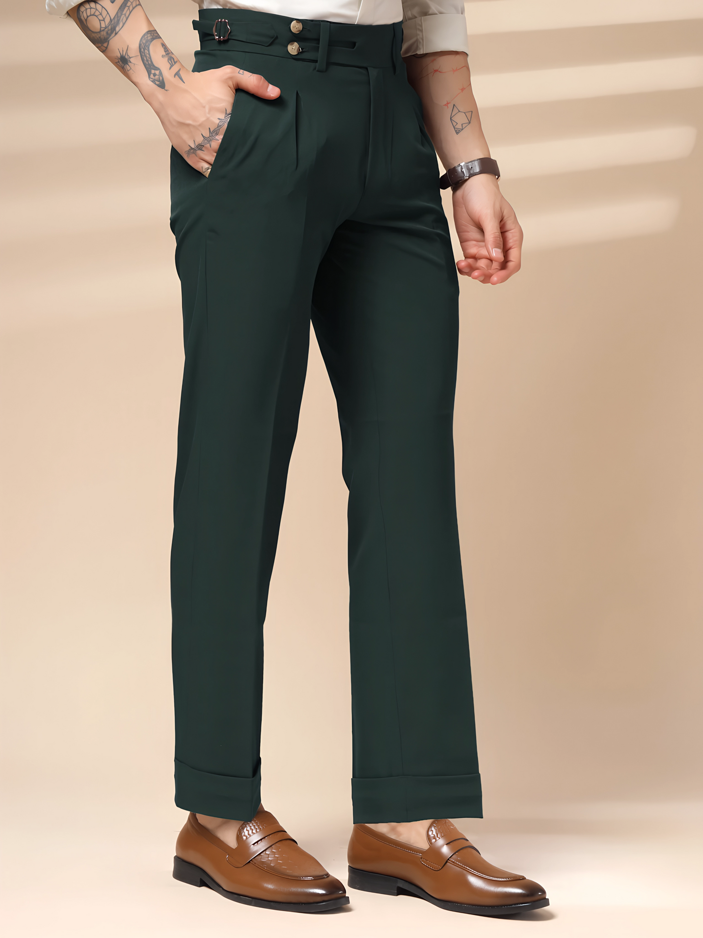 Bottle Green Double Buttoned GURKHA PANTS by ITALIANVEGA™