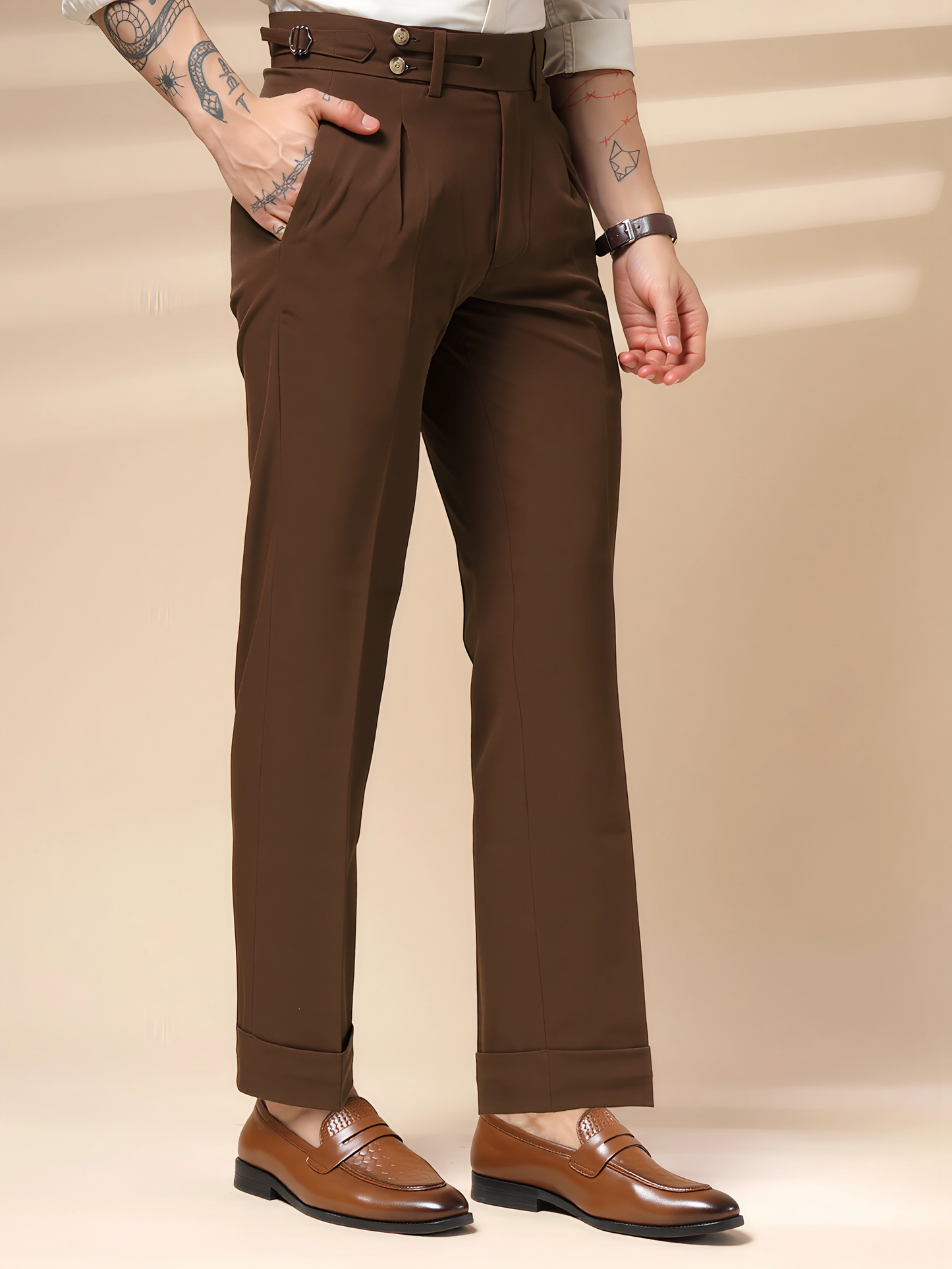 Brown Double Buttoned GURKHA PANTS by ITALIANVEGA™