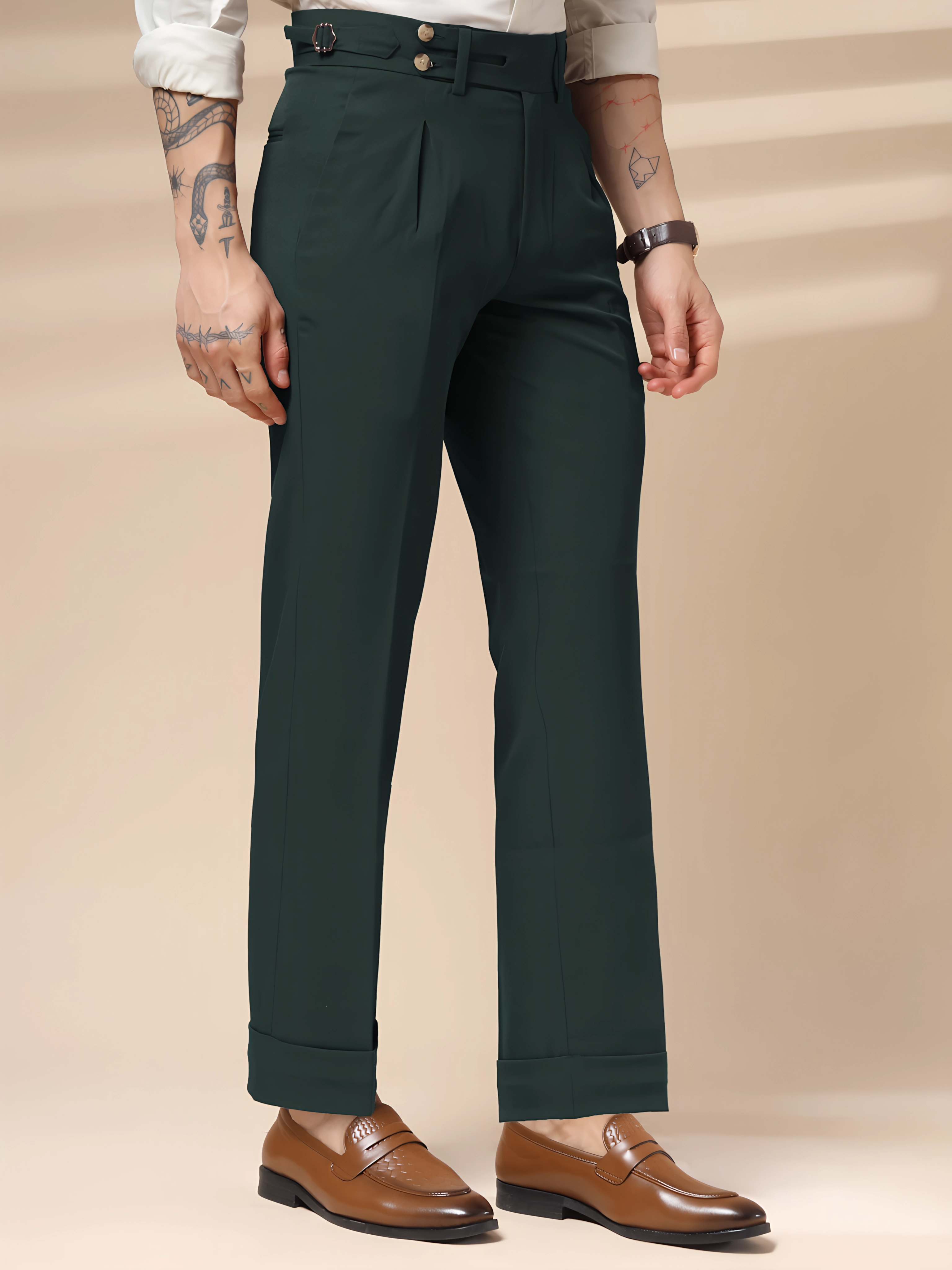 Bottle Green Double Buttoned Gurkha Pants by ITALIAN VEGA®