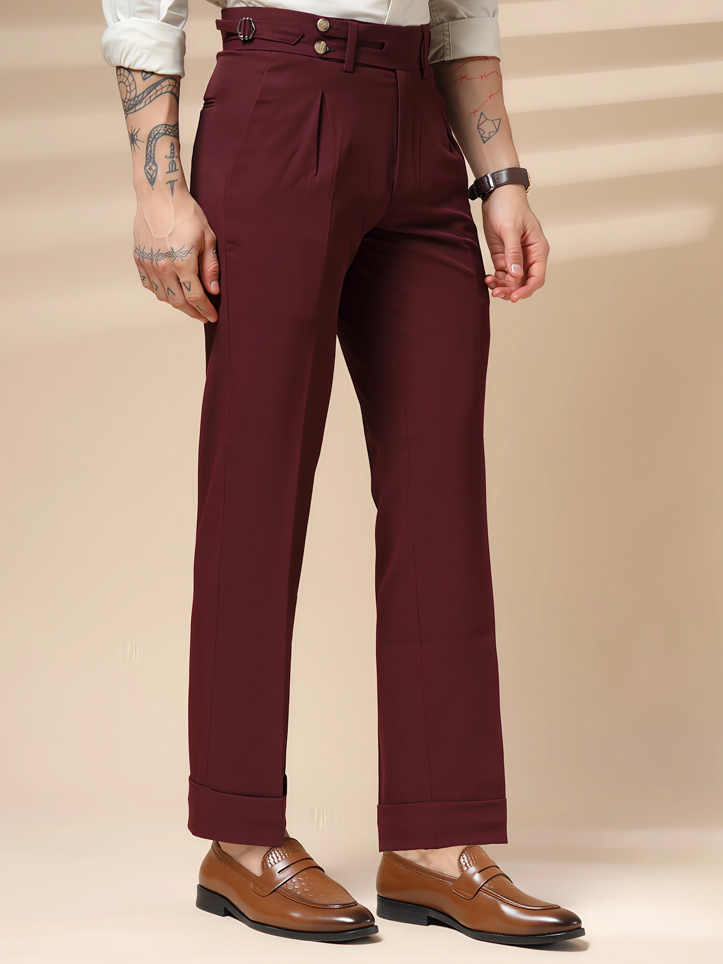 Wine Double Buttoned GURKHA PANTS by ITALIANVEGA™