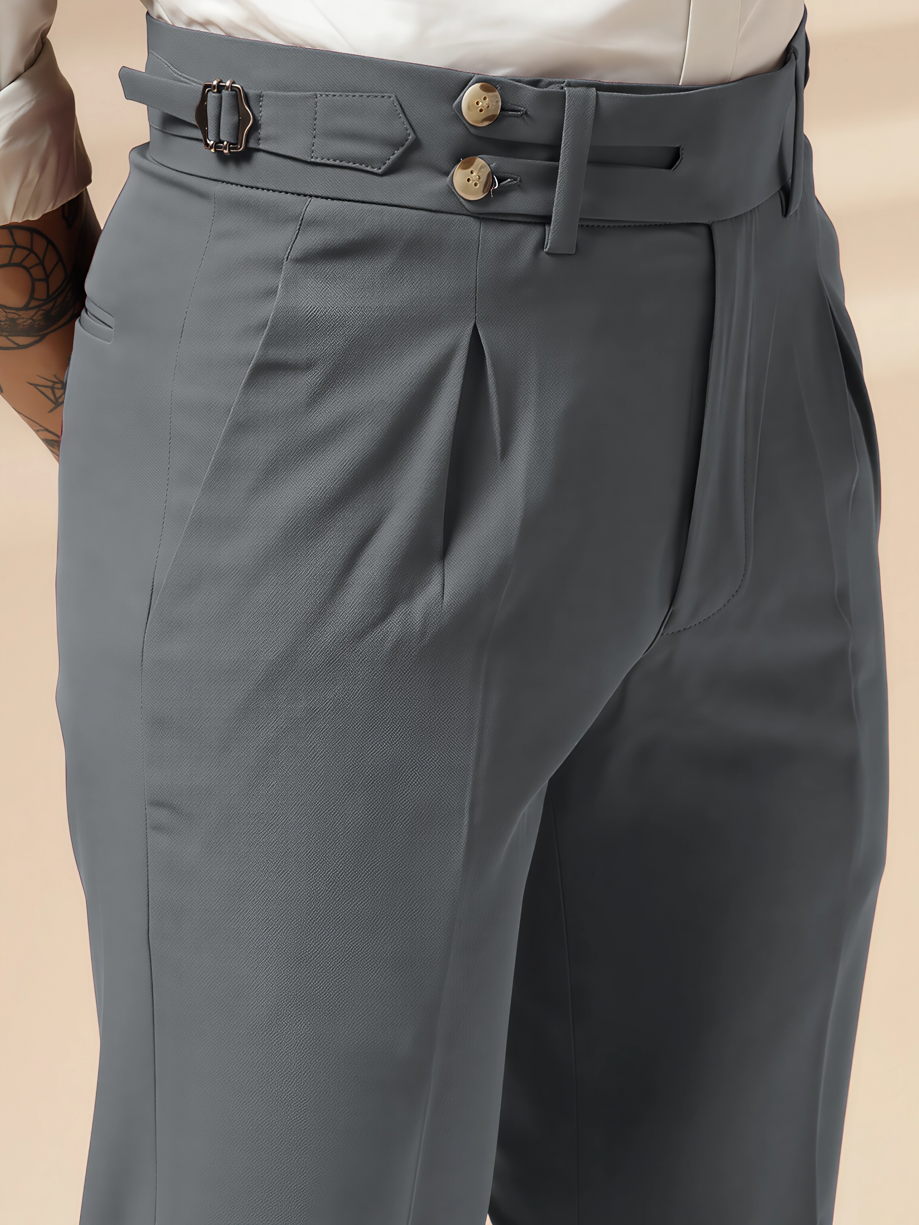 Stone Grey Double Buttoned Gurkha Pants by ITALIAN VEGA®