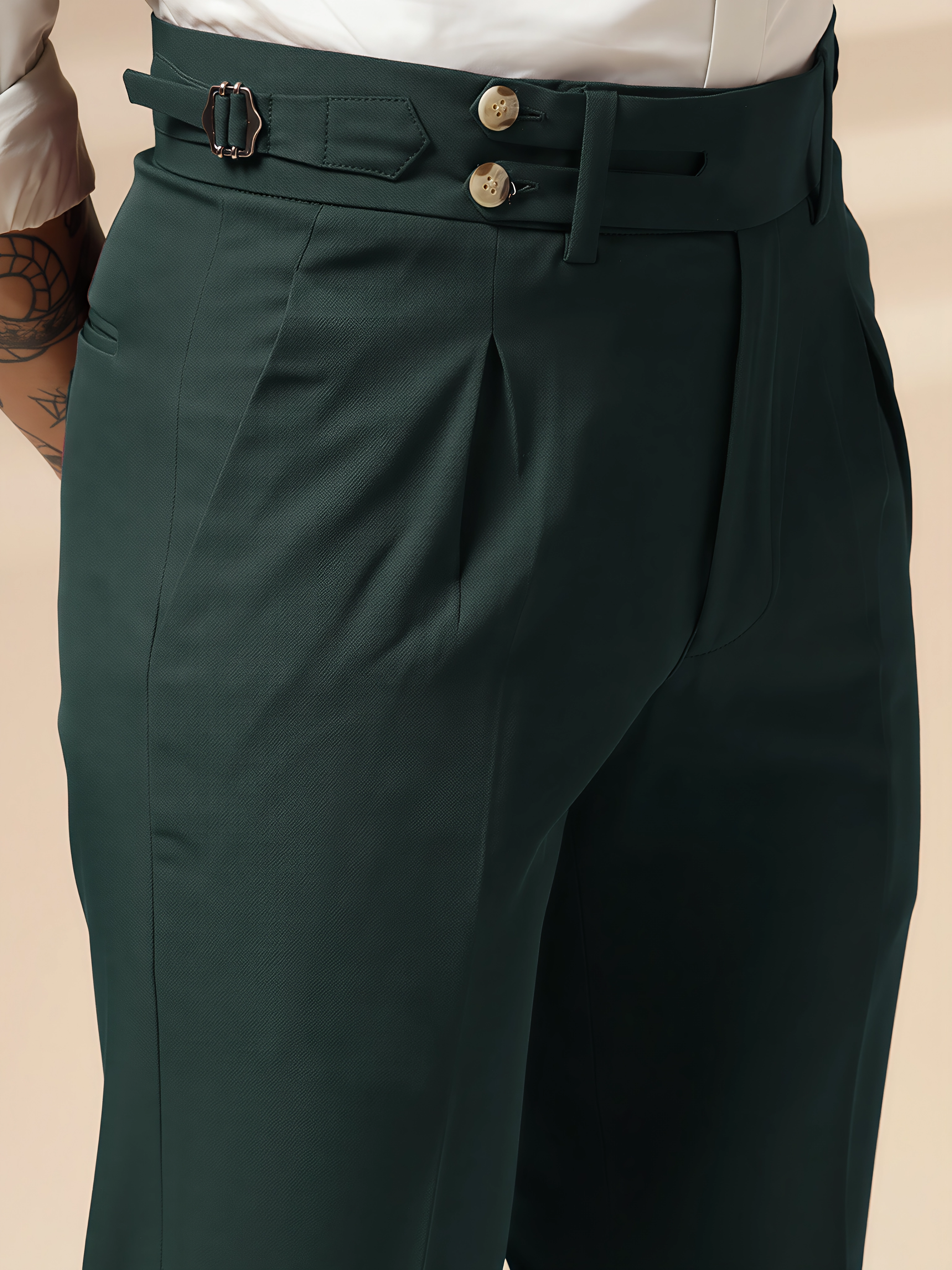 Bottle Green Double Buttoned Gurkha Pants by ITALIAN VEGA®