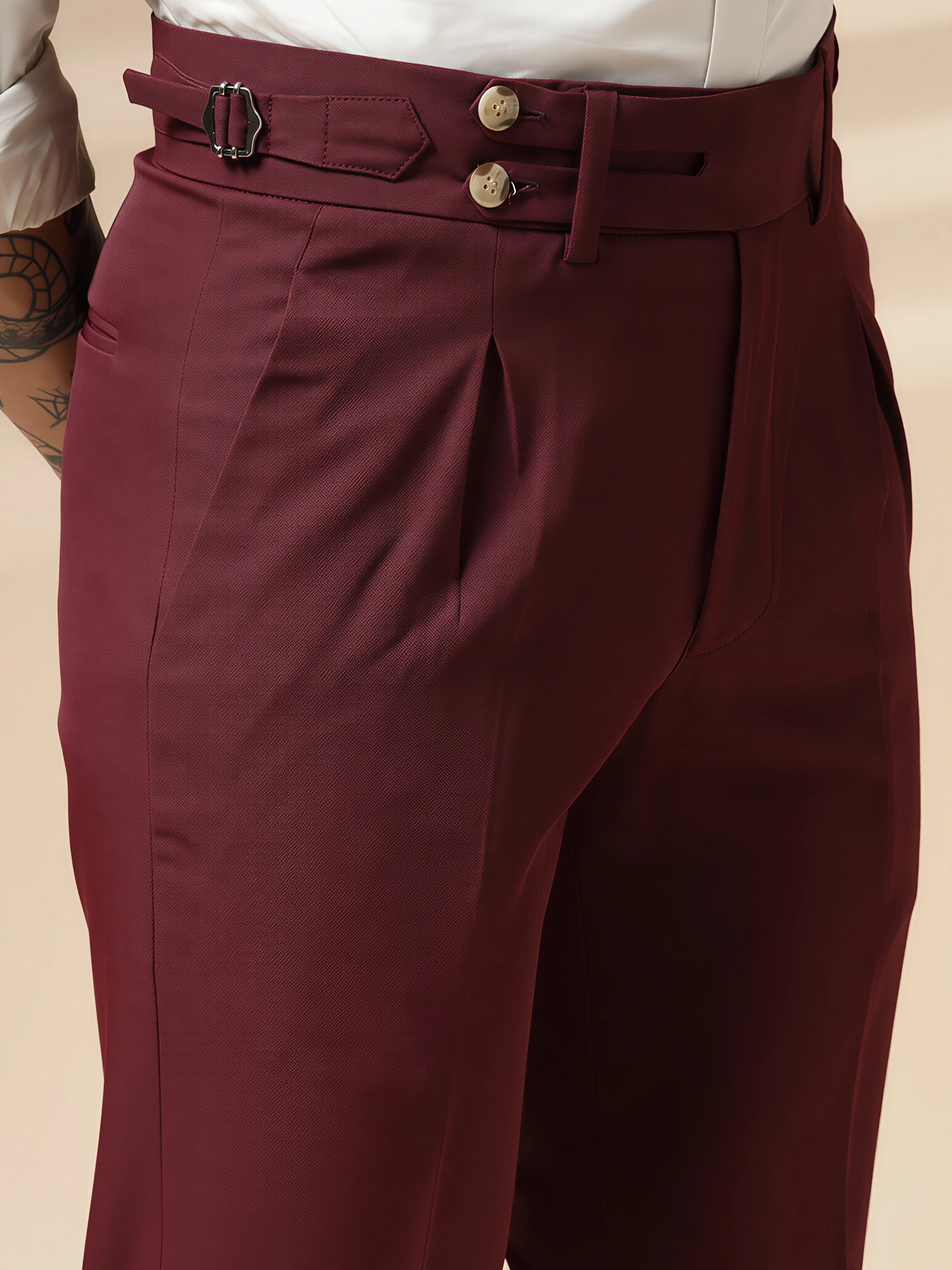 Wine Double Buttoned Gurkha Pants by ITALIAN VEGA®