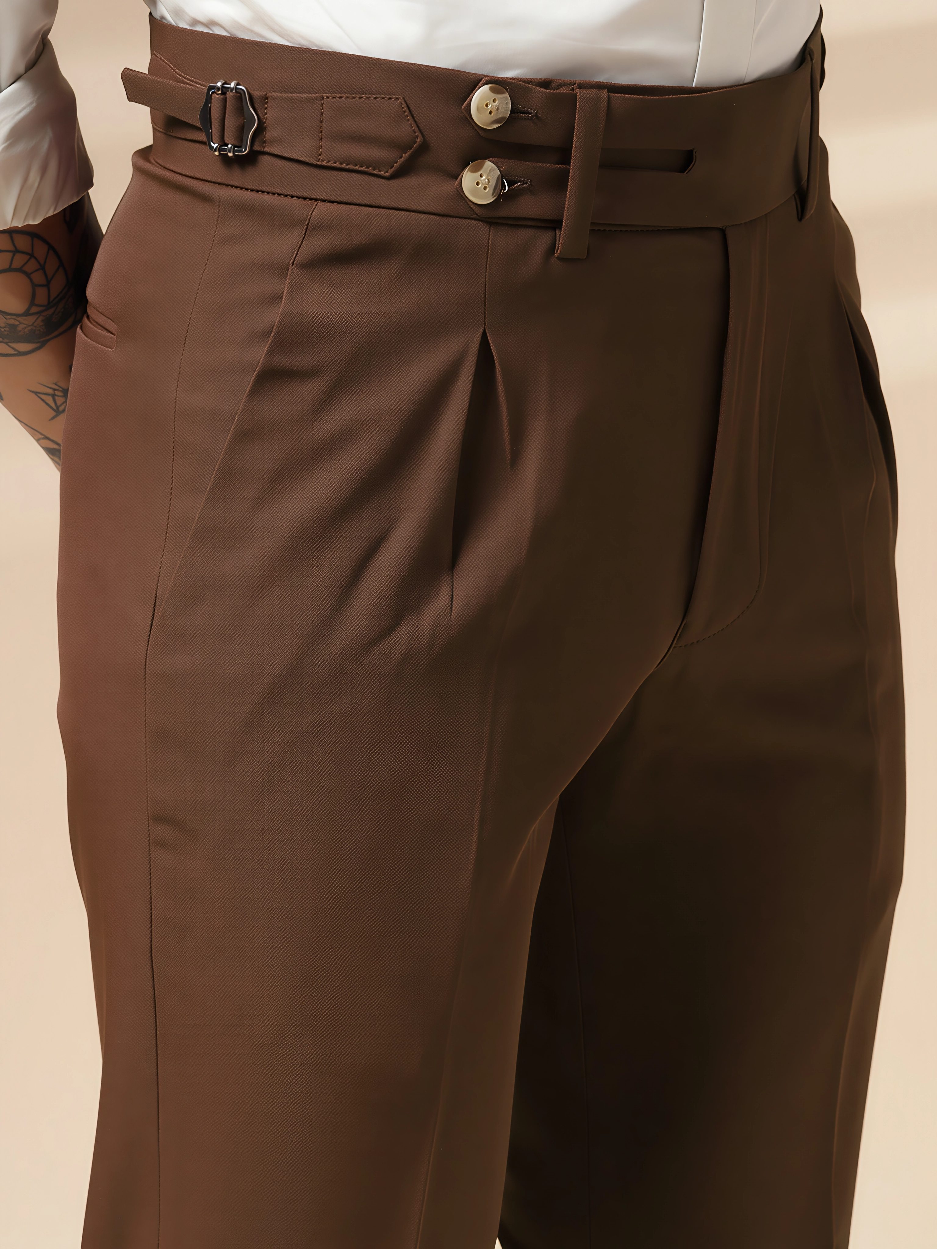 Brown Double Buttoned Gurkha Pants by ITALIAN VEGA®