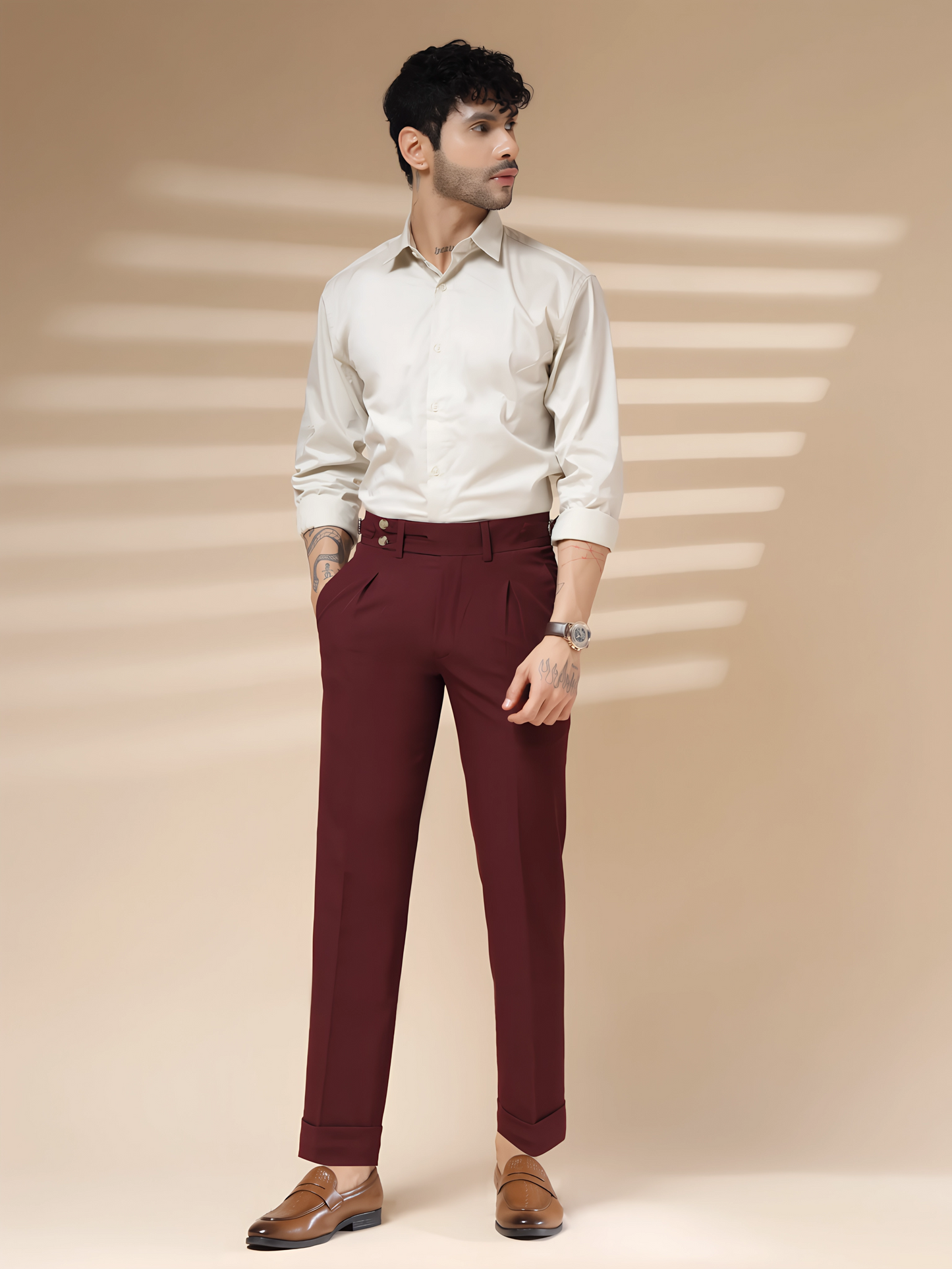 Wine Double Buttoned GURKHA PANTS by ITALIANVEGA™