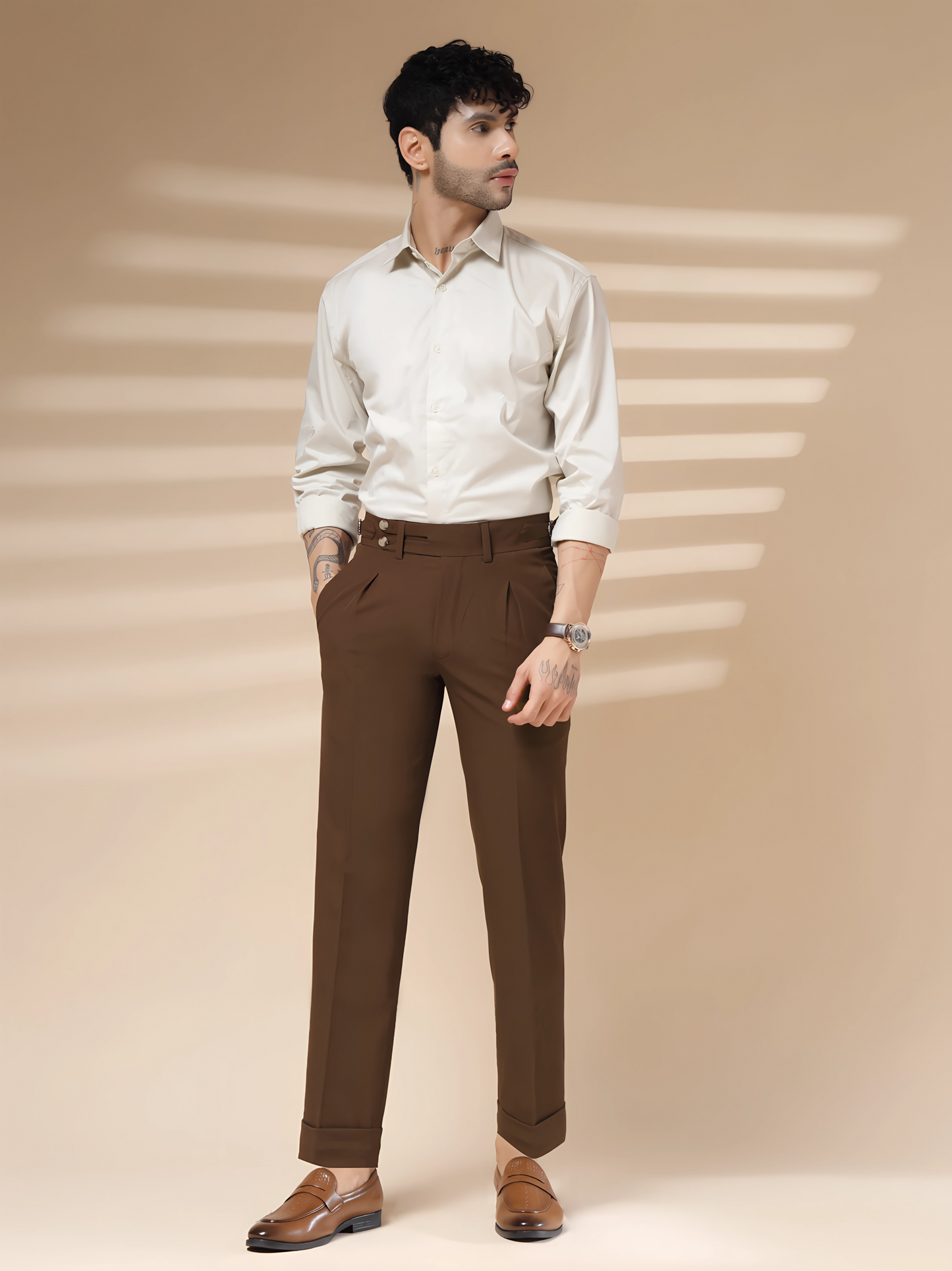 Brown Double Buttoned GURKHA PANTS by ITALIANVEGA™