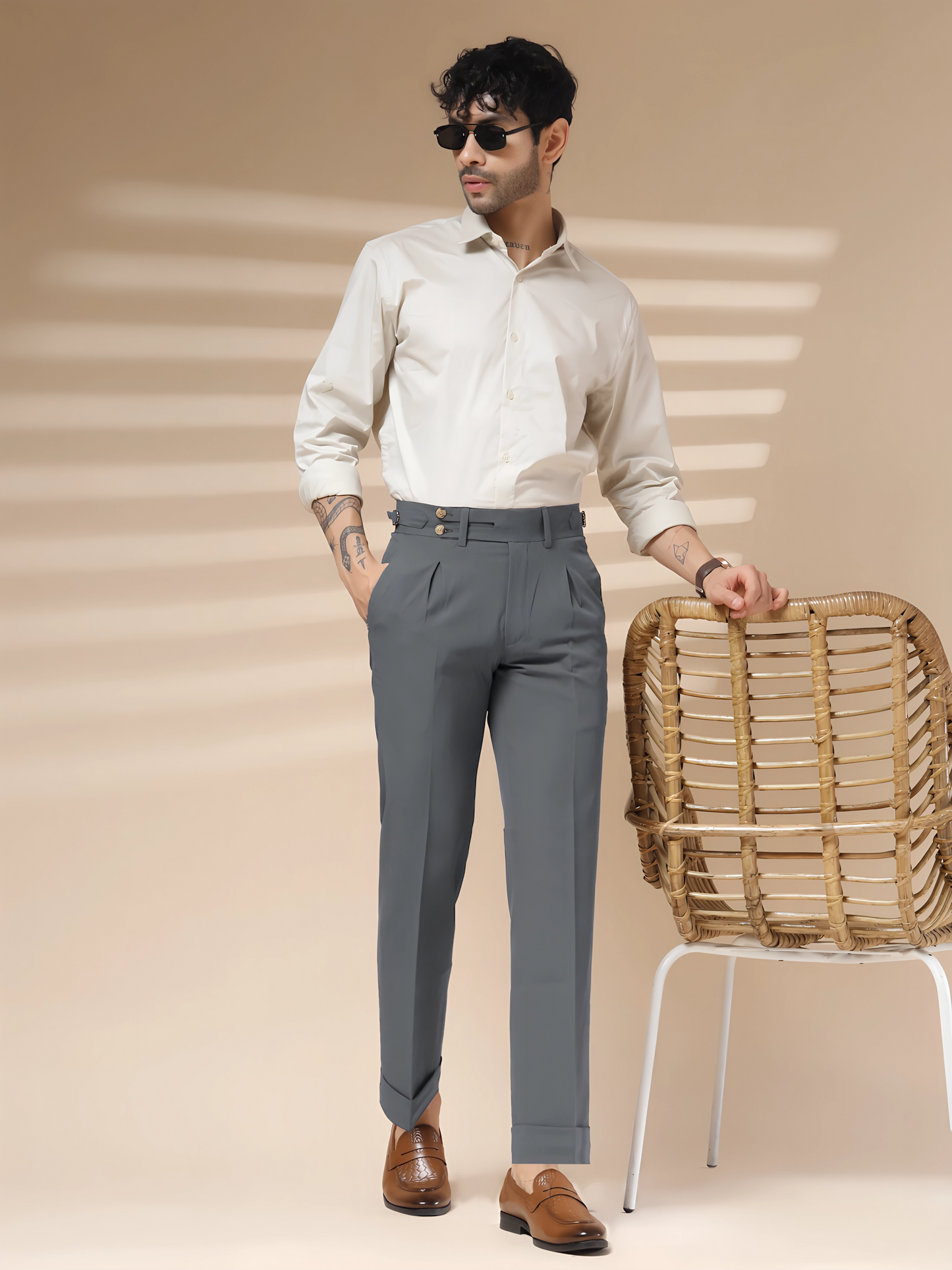 Stone Grey Double Buttoned GURKHA PANTS by ITALIANVEGA™