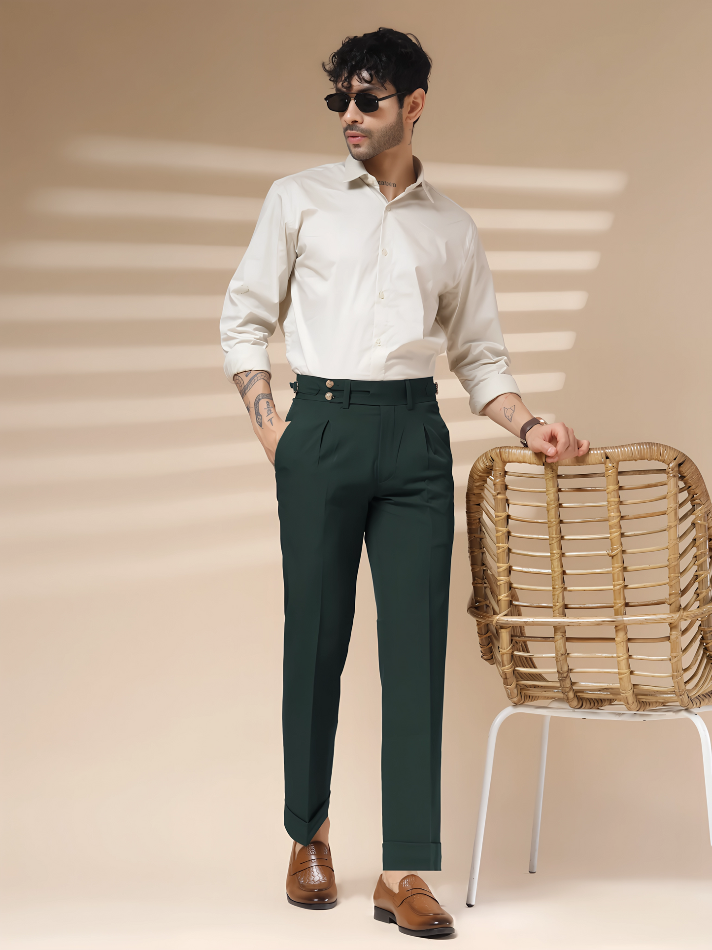 Bottle Green Double Buttoned GURKHA PANTS by ITALIANVEGA™
