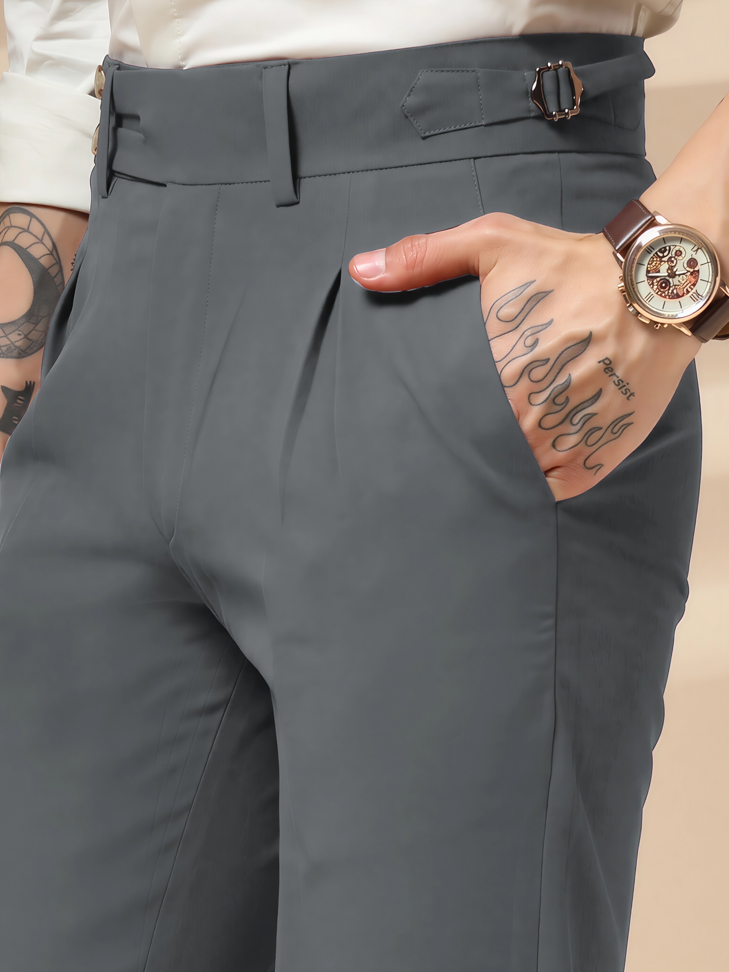 Stone Grey Double Buttoned GURKHA PANTS by ITALIANVEGA™