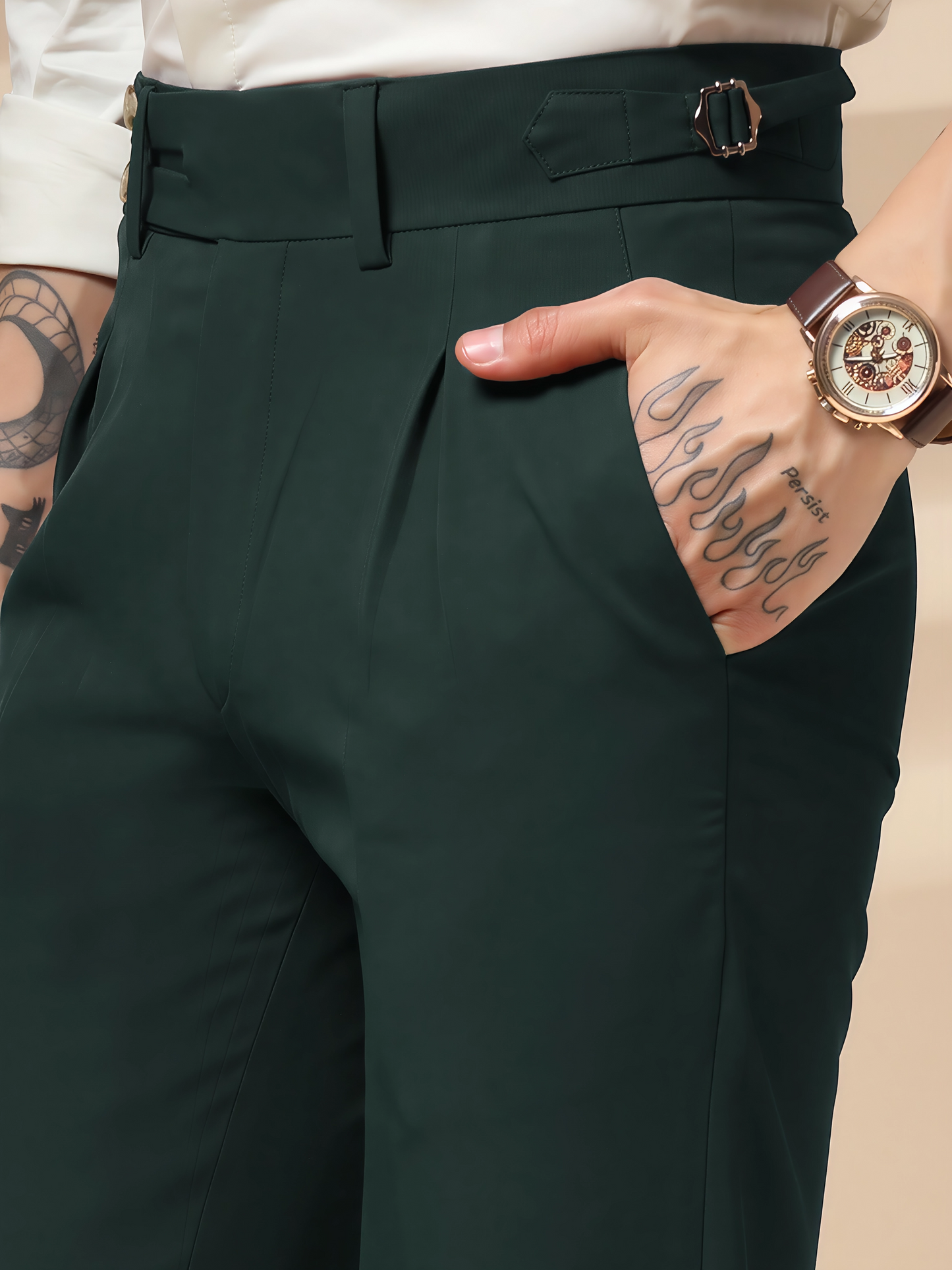 Bottle Green Double Buttoned GURKHA PANTS by ITALIANVEGA™