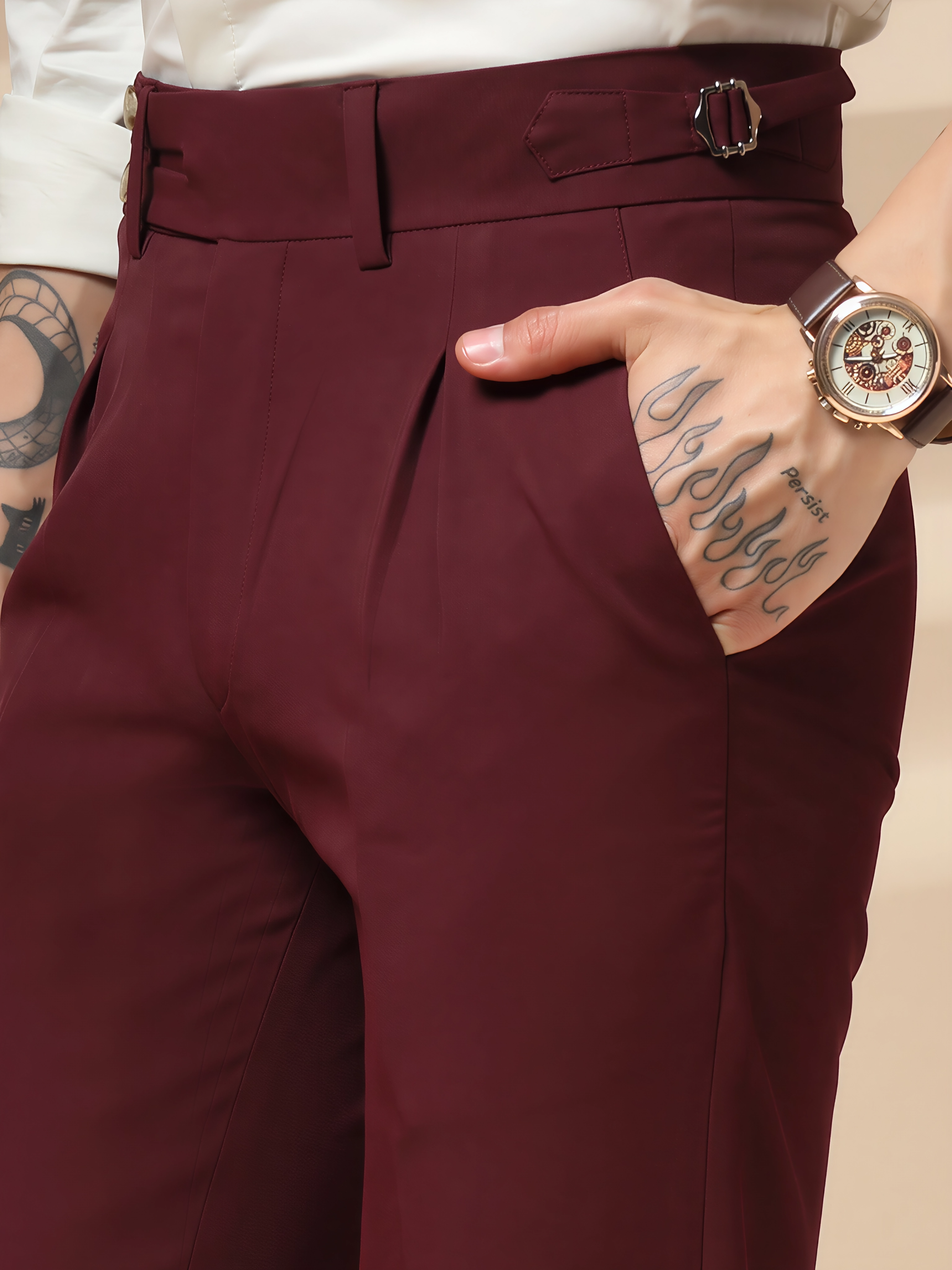 Wine Double Buttoned Gurkha Pants by ITALIAN VEGA®