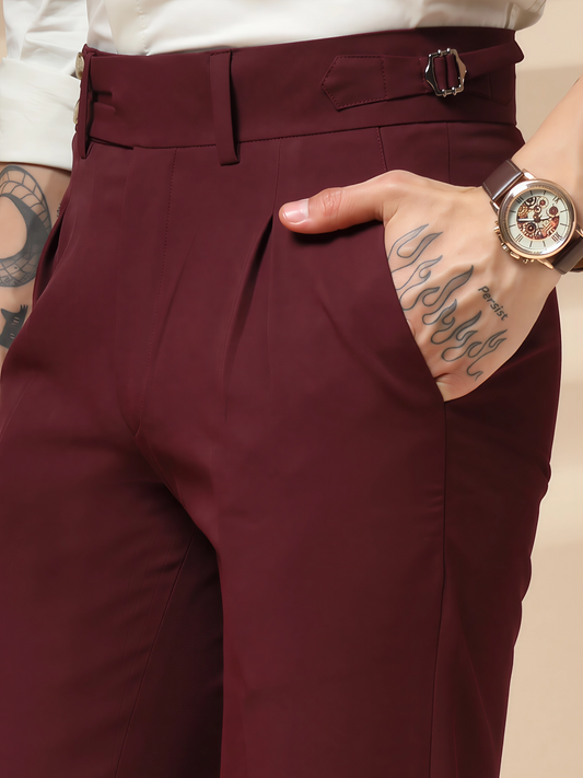Wine Double Buttoned GURKHA PANTS by ITALIANVEGA™