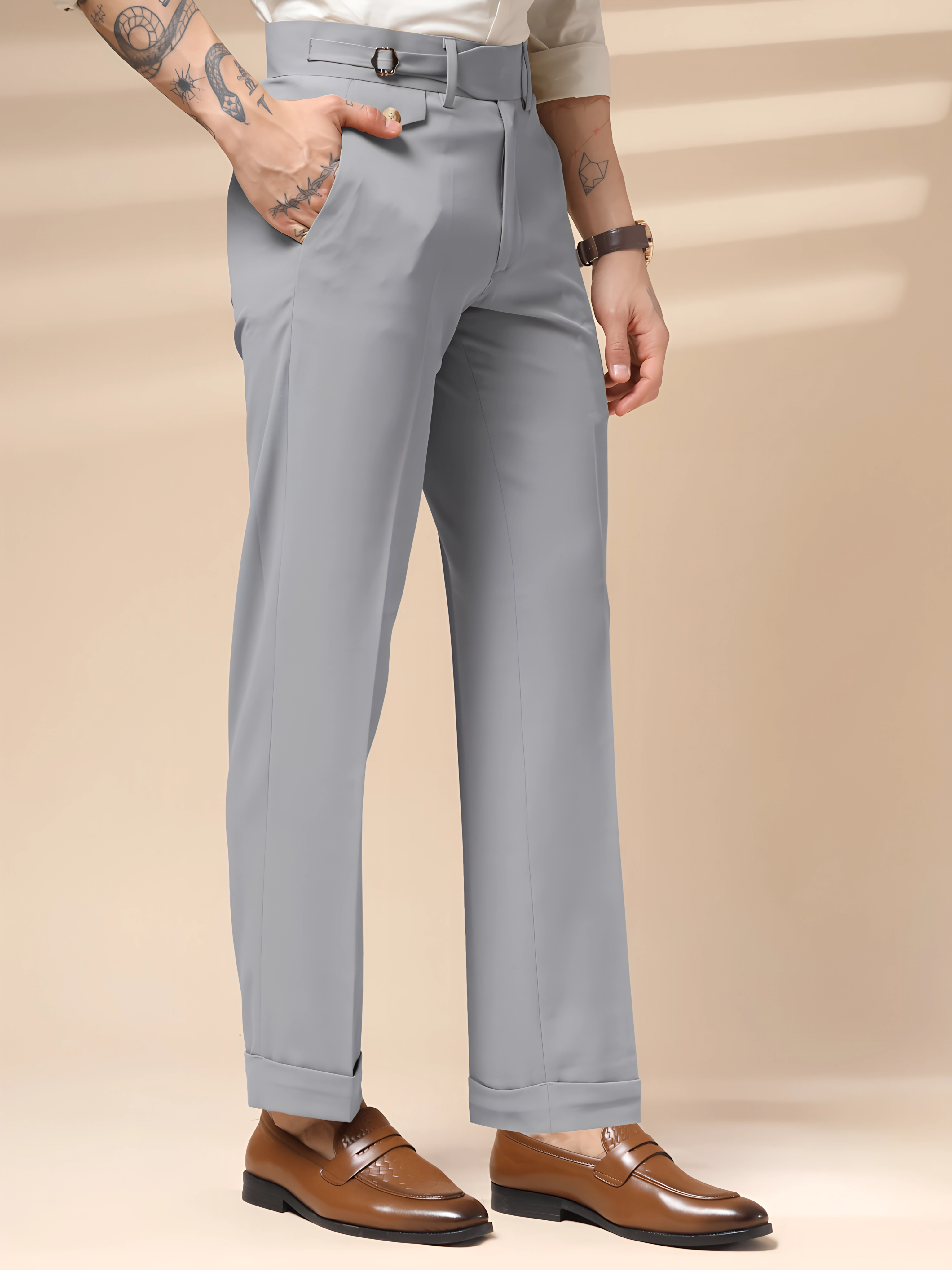 Ash Grey Single Buckle Gurkha Pants by ITALIAN VEGA®