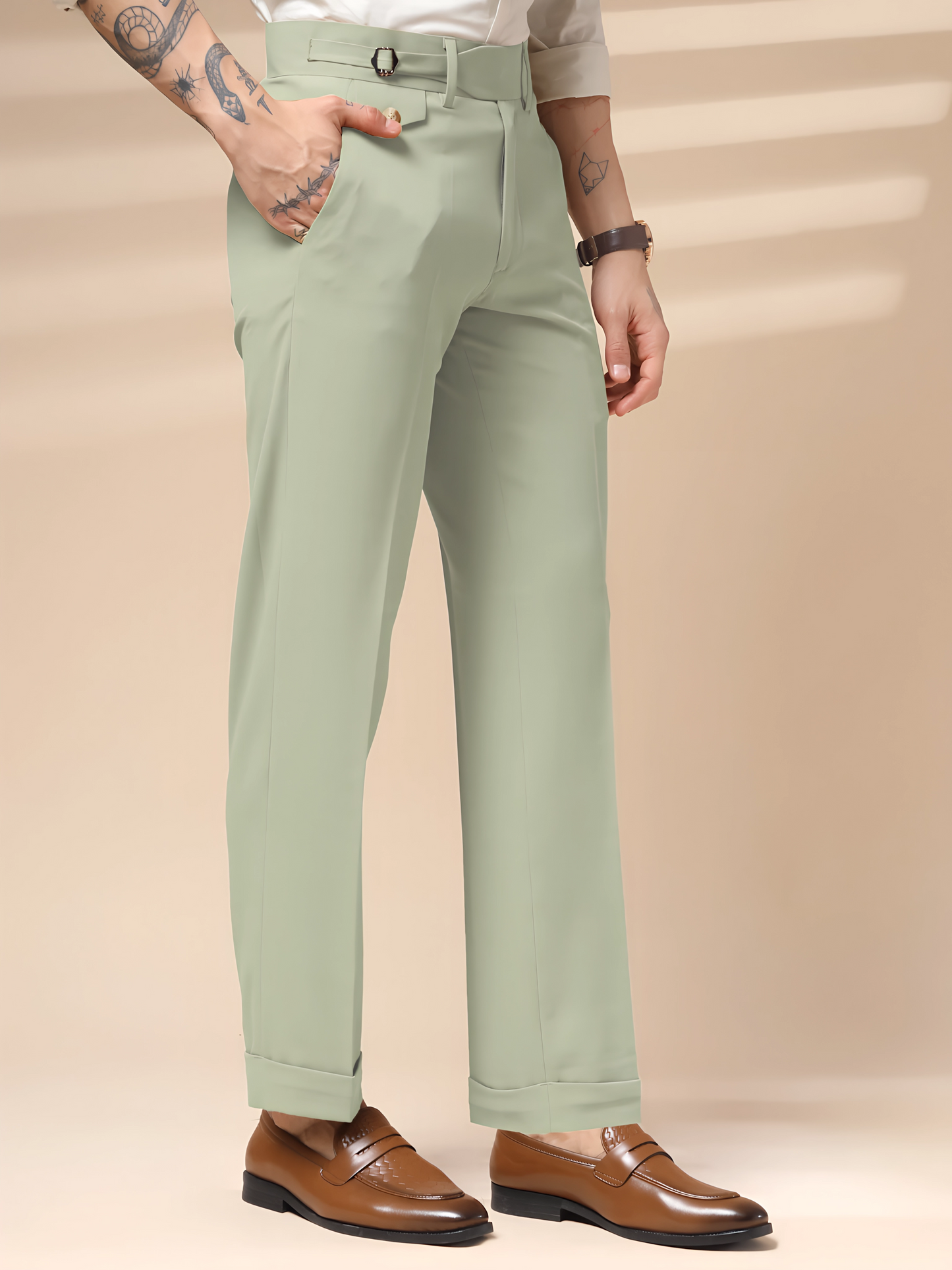 Lime Single Buckle Gurkha Pants