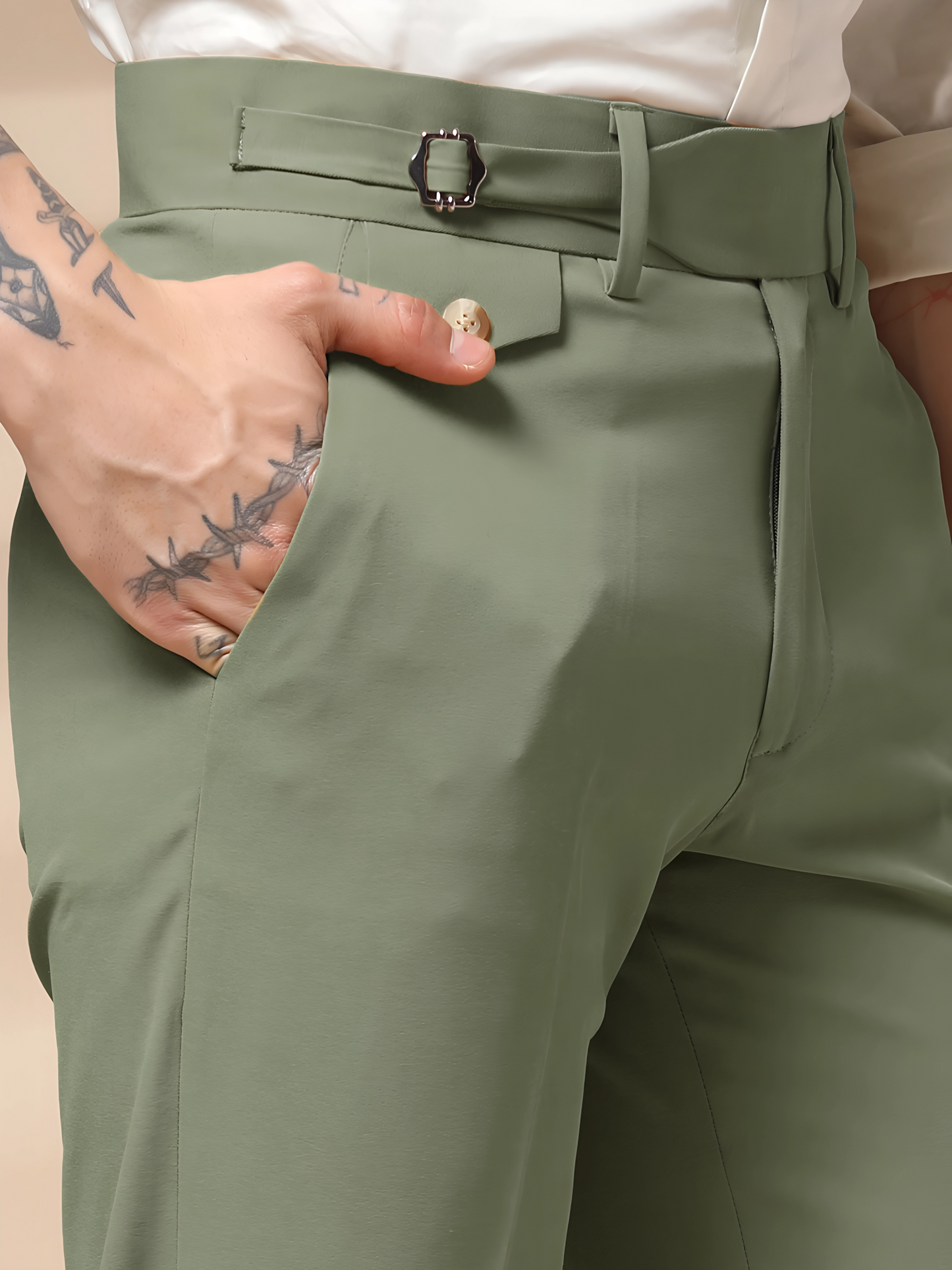 Pebble Single Buckle Gurkha Pants