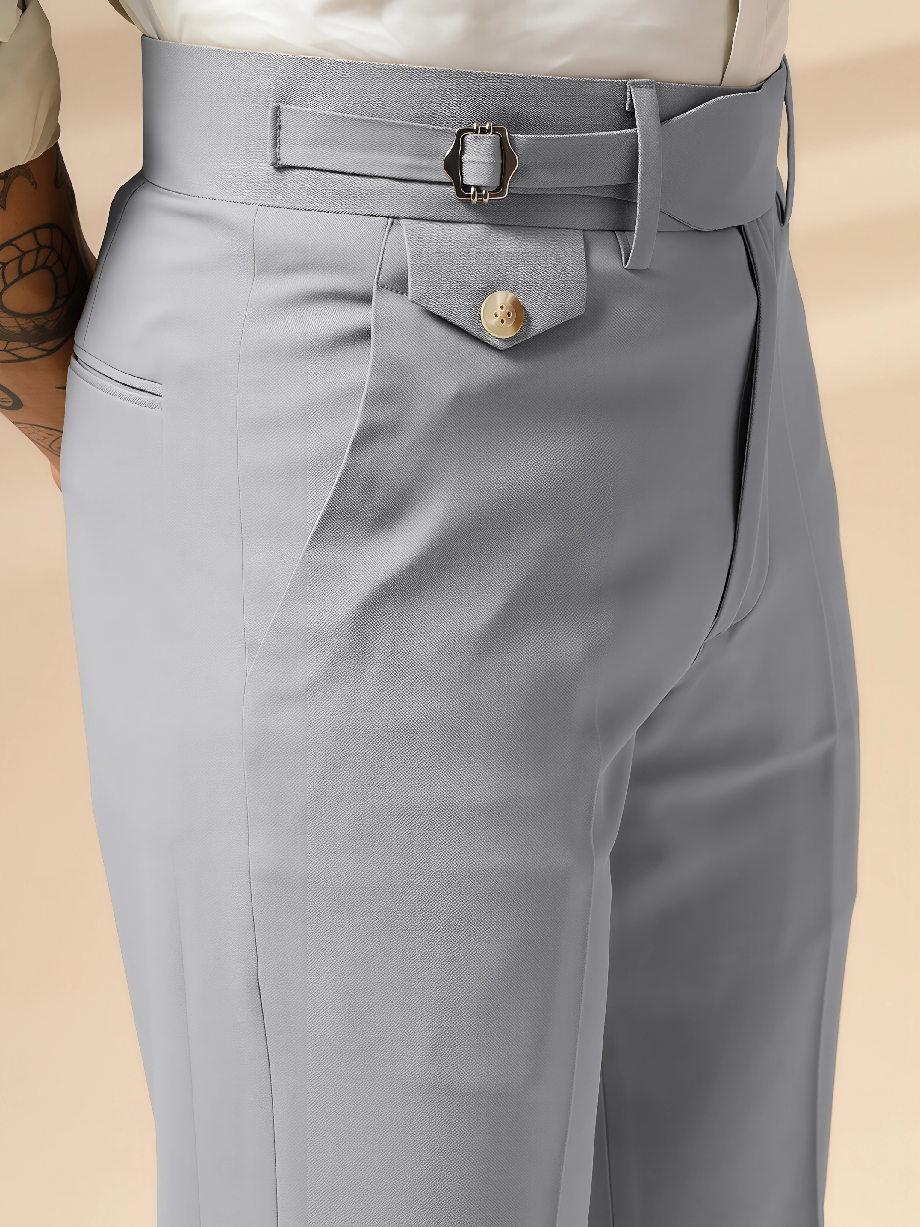 Ash Grey Single Buckle Gurkha Pants by ITALIAN VEGA®