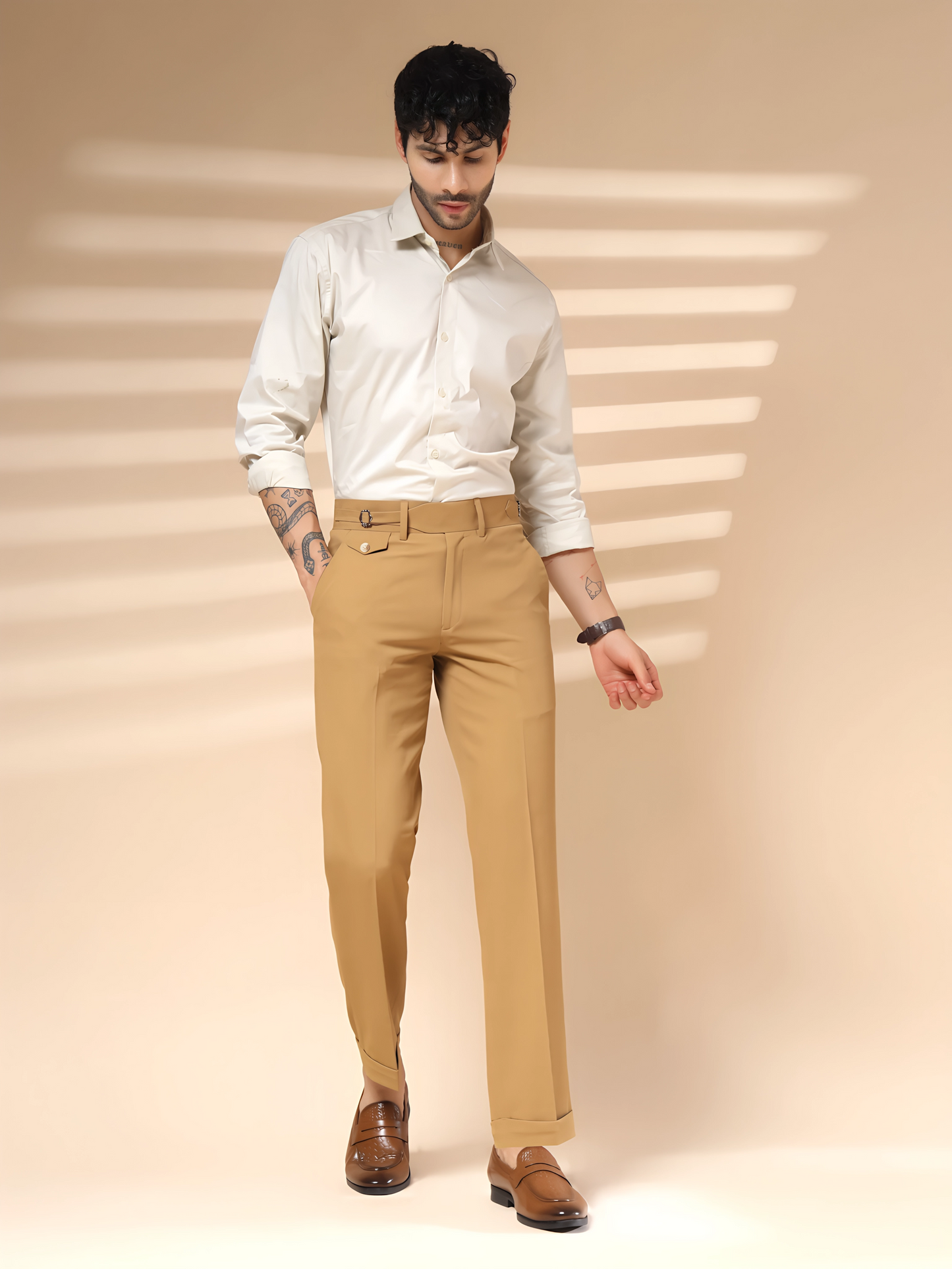Camel Single Buckle Gurkha Pants