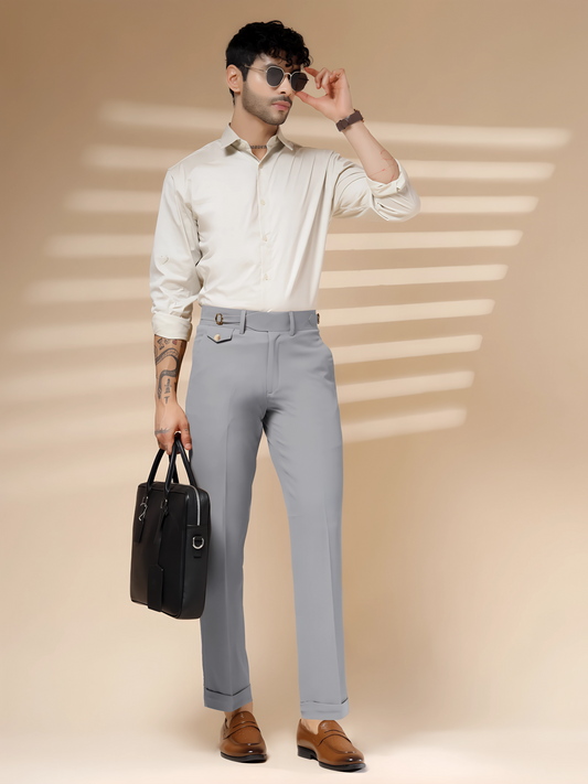 Ash Grey Single Buckle Gurkha Pants