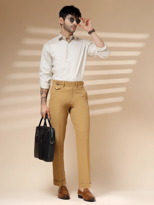 Camel Single Buckle Gurkha Pants