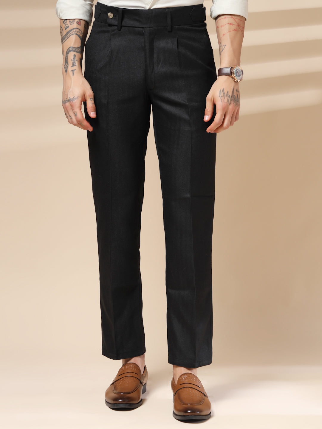 Black Oxford Herringbone Gurkha Pants | Boot Cut Fit by ITALIAN VEGA®